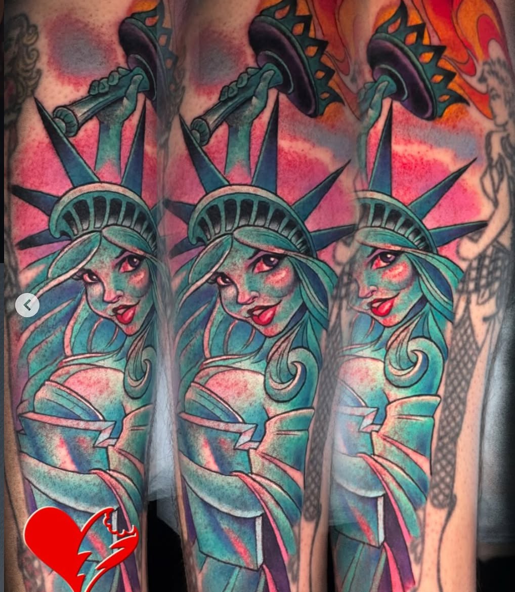 Statue of liberty American traditional tattoo on the forearm by Joe Capobianco, New Haven, Connecticut