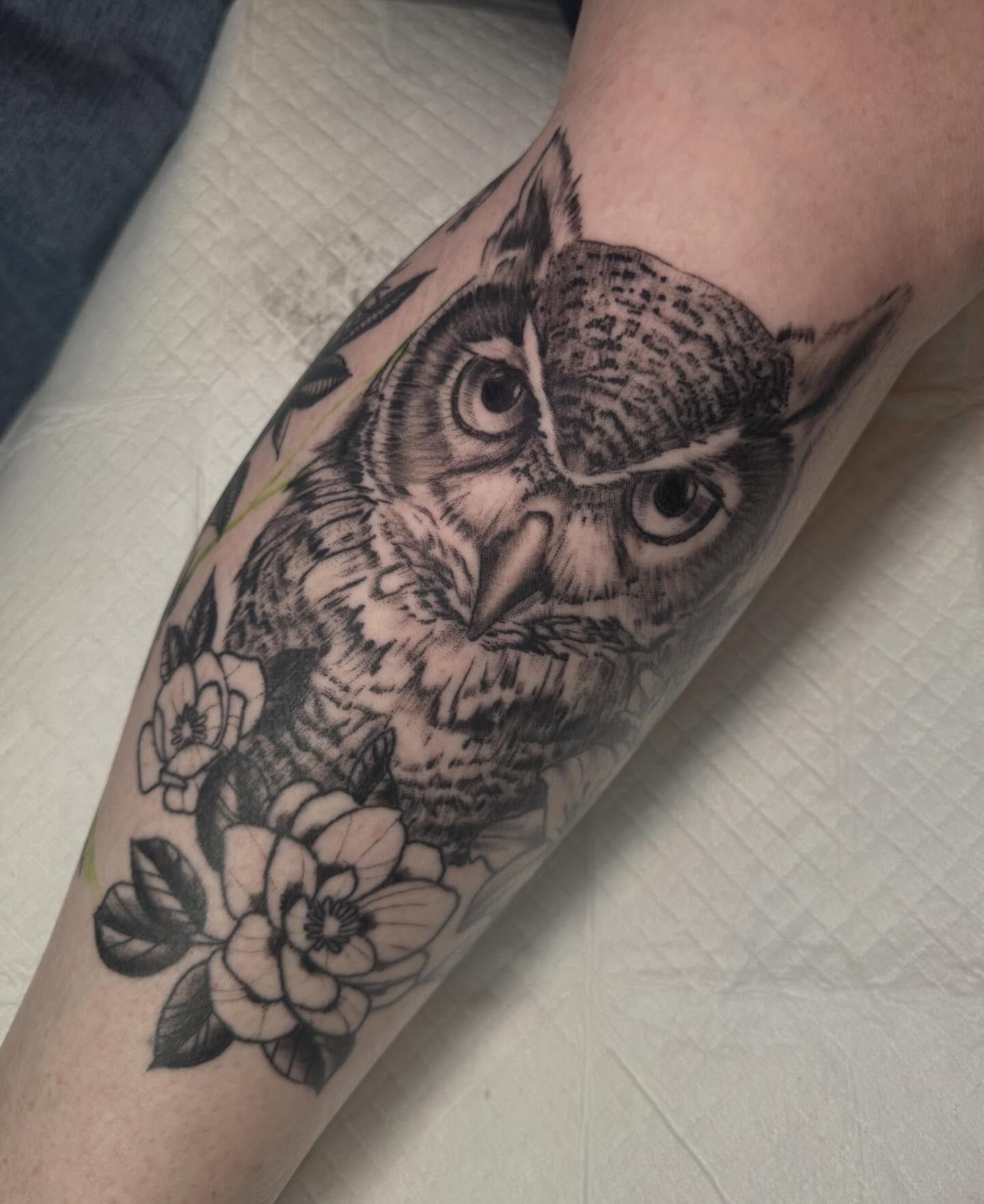 Owl realism tattoo on the forearm by Mtctattoos