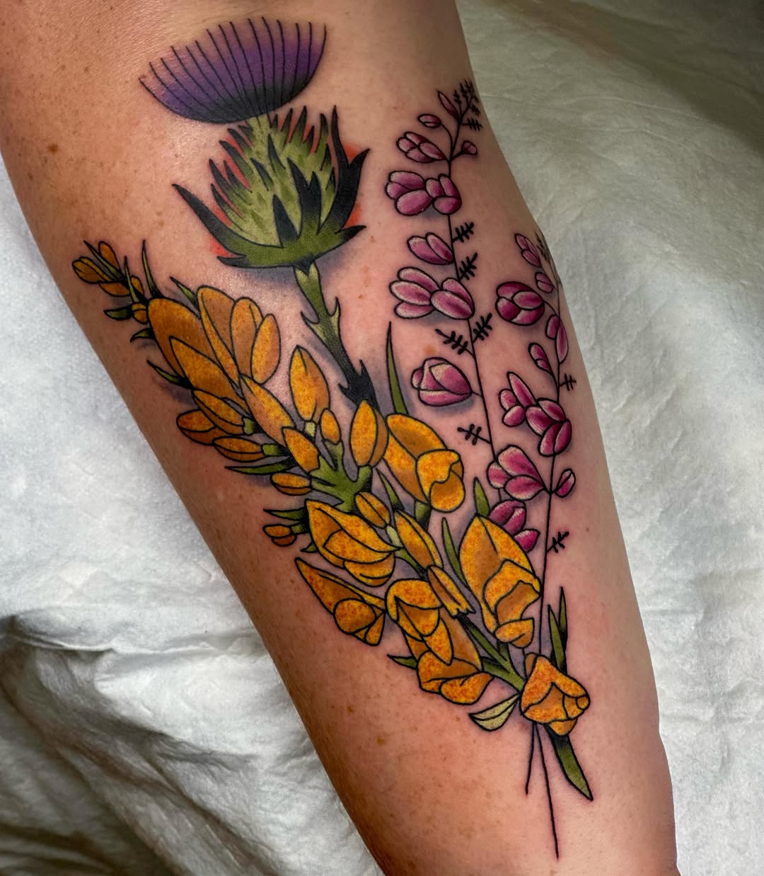 Wildflowers dotwork tattoo on the forearm by Dylan Curry