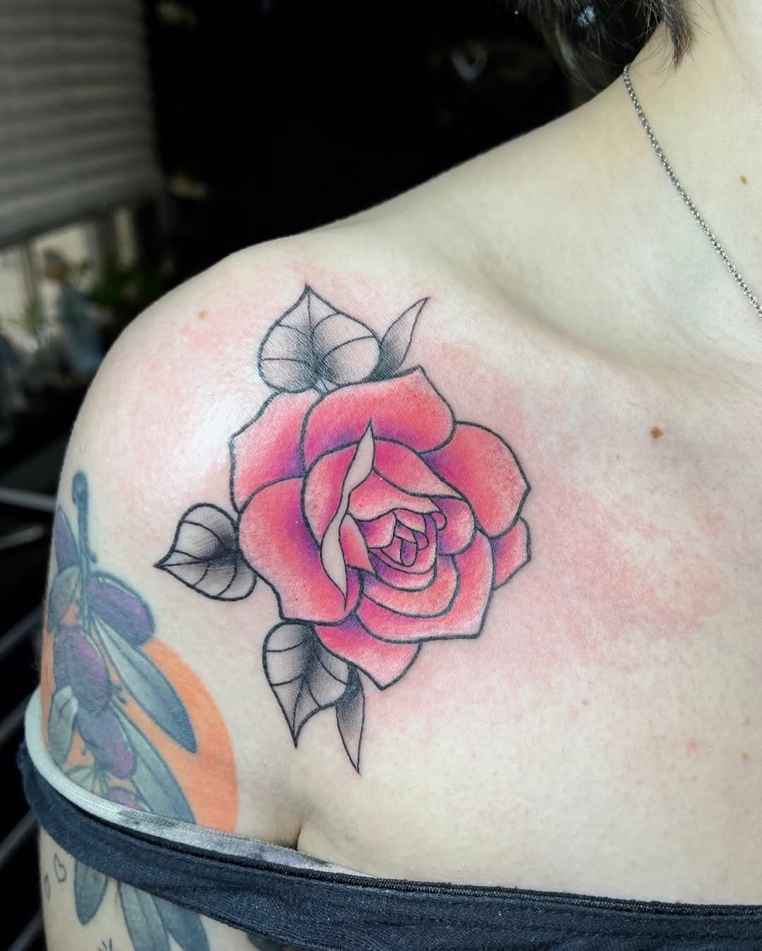 Rose neo-traditional tattoo on the shoulder by Bri ⚡️✨