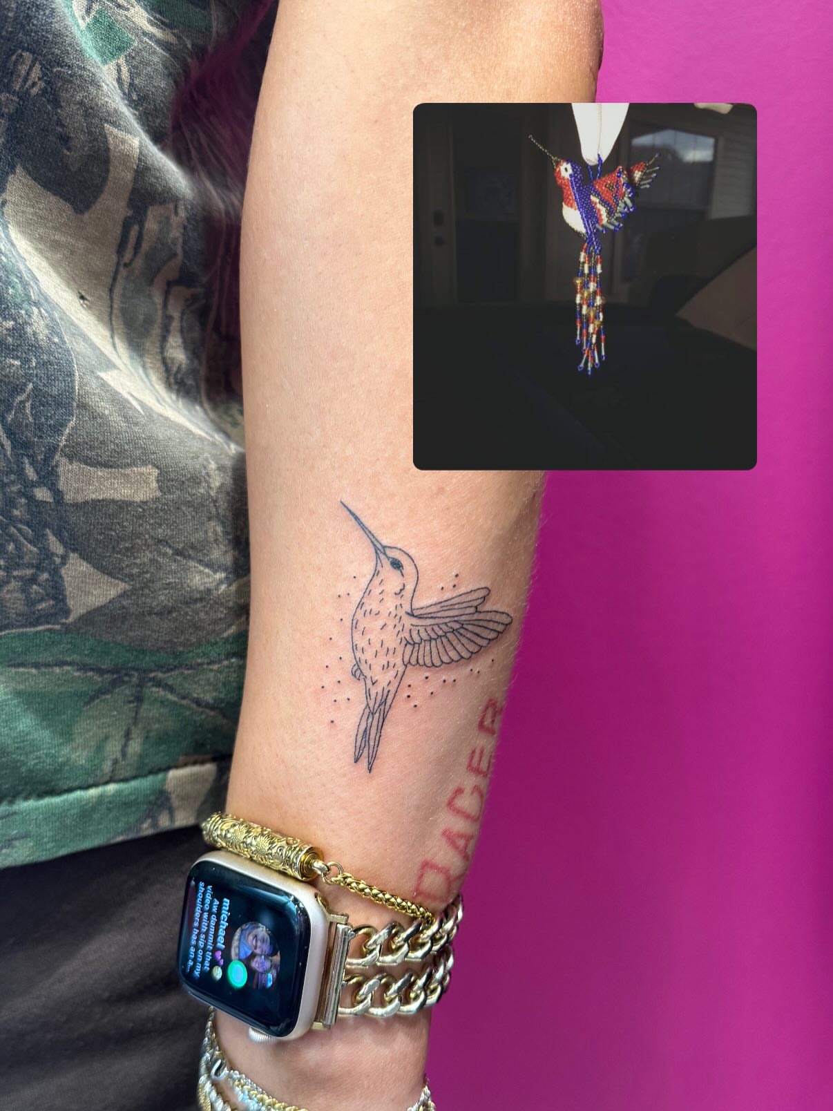 Hummingbird dotwork tattoo on the forearm by fine line tattoos