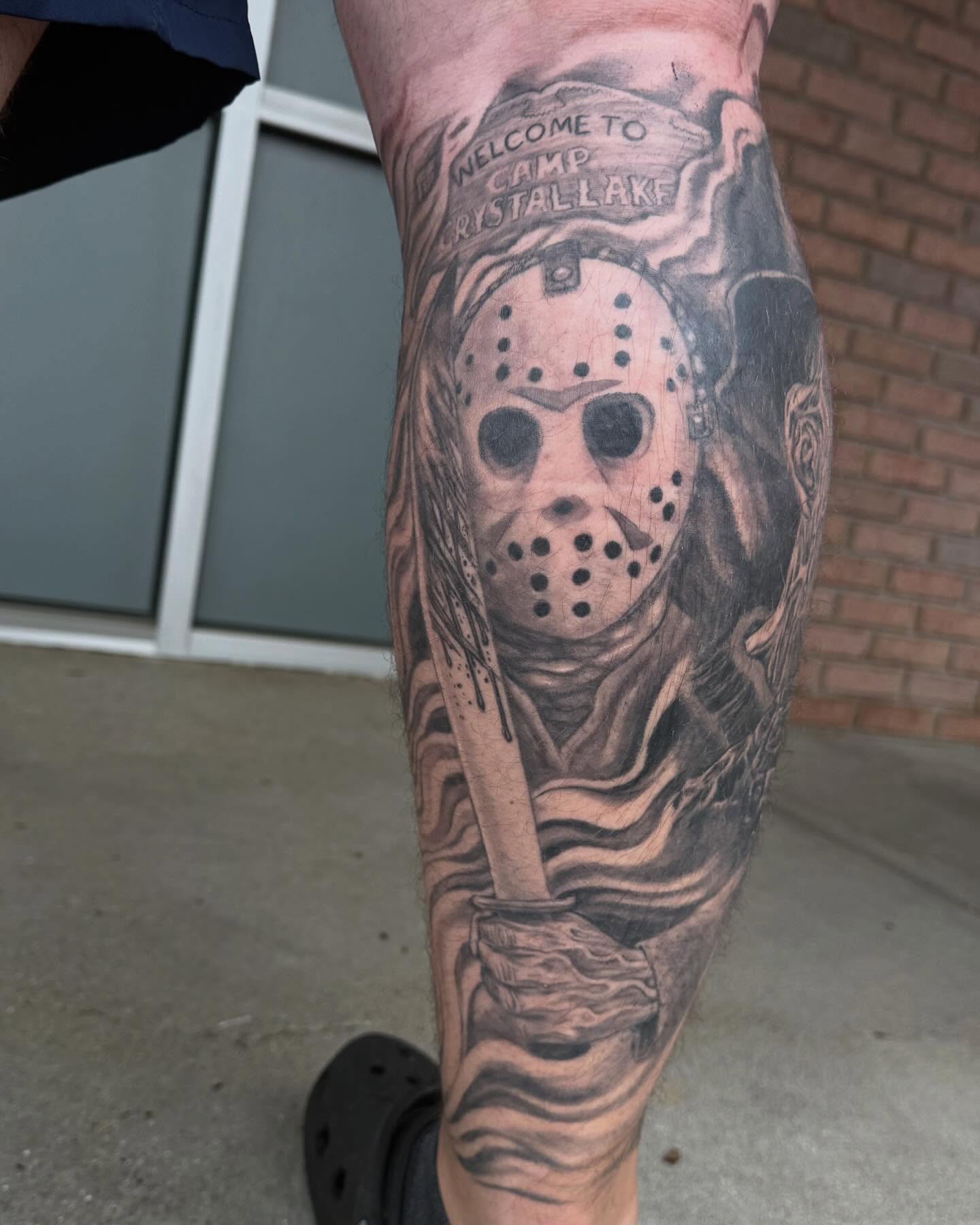Jason voorhees realism tattoo on the forearm by Jesse Gray