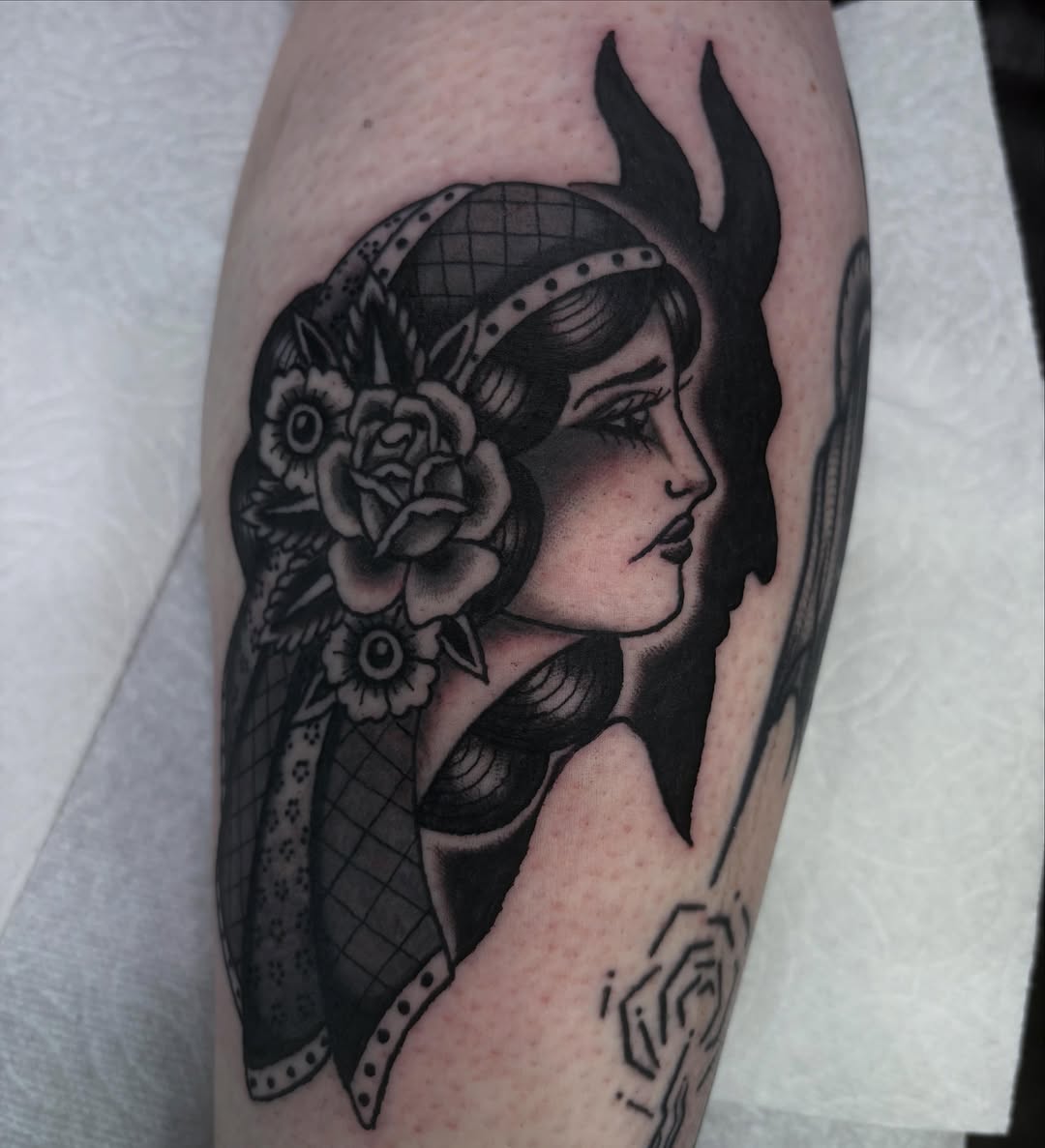 Tattoo by @lindseycvtattoo — american_traditional, black_and_grey