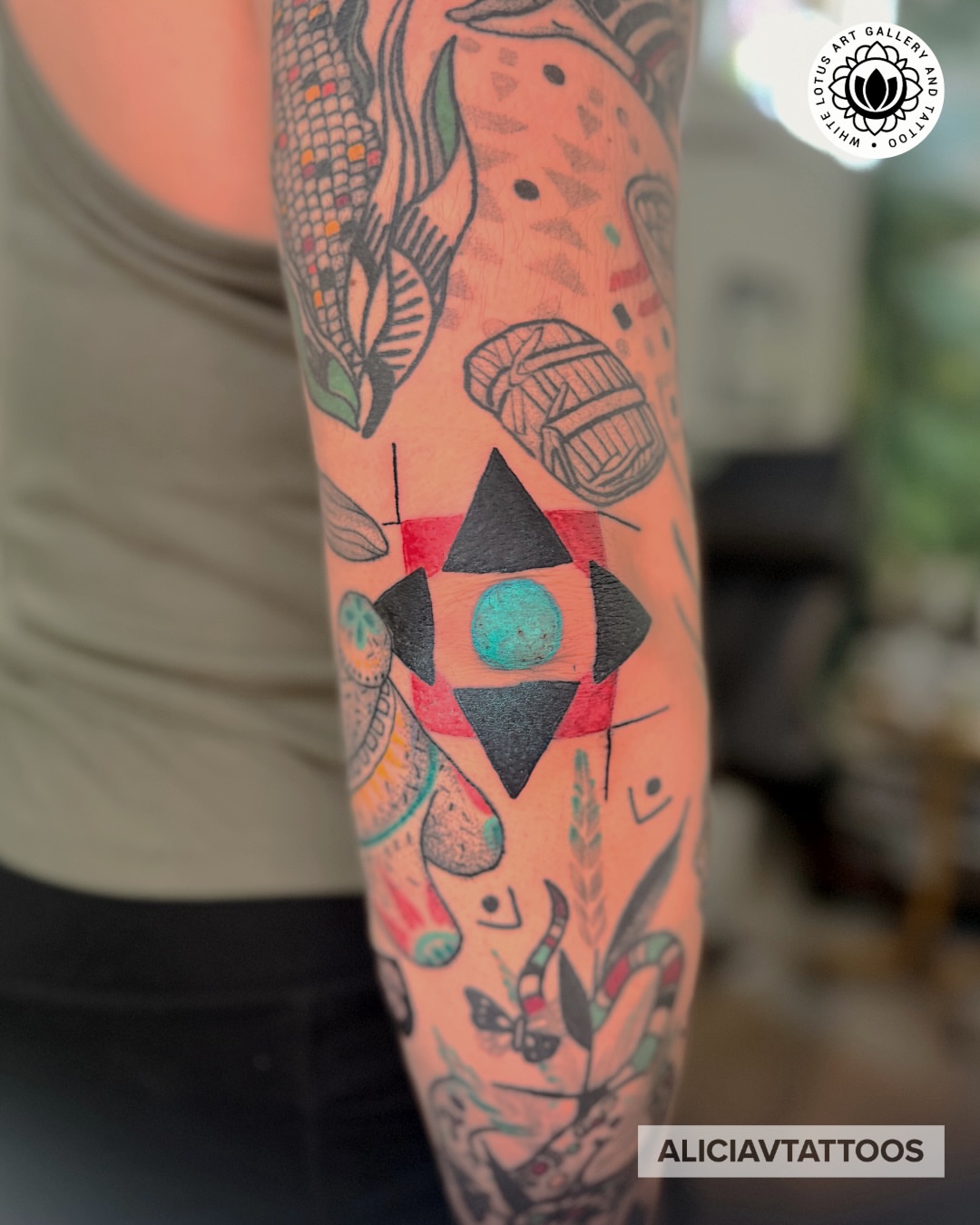 Geometric pattern geometric tattoo on the forearm by Alicia Vasquez