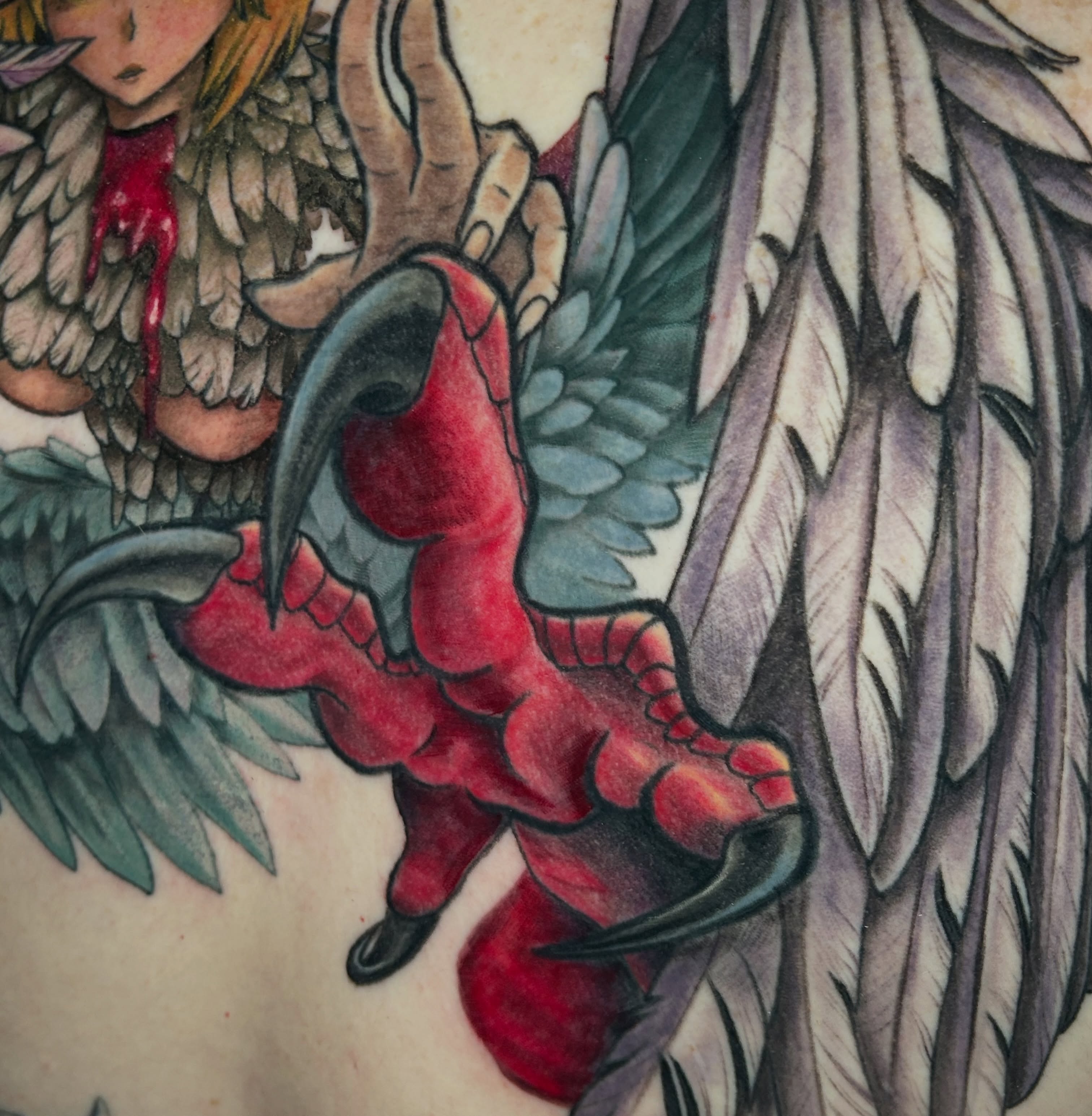 Red bird neo-traditional tattoo on the torso by Paisley Diaz, Lombard, Illinois