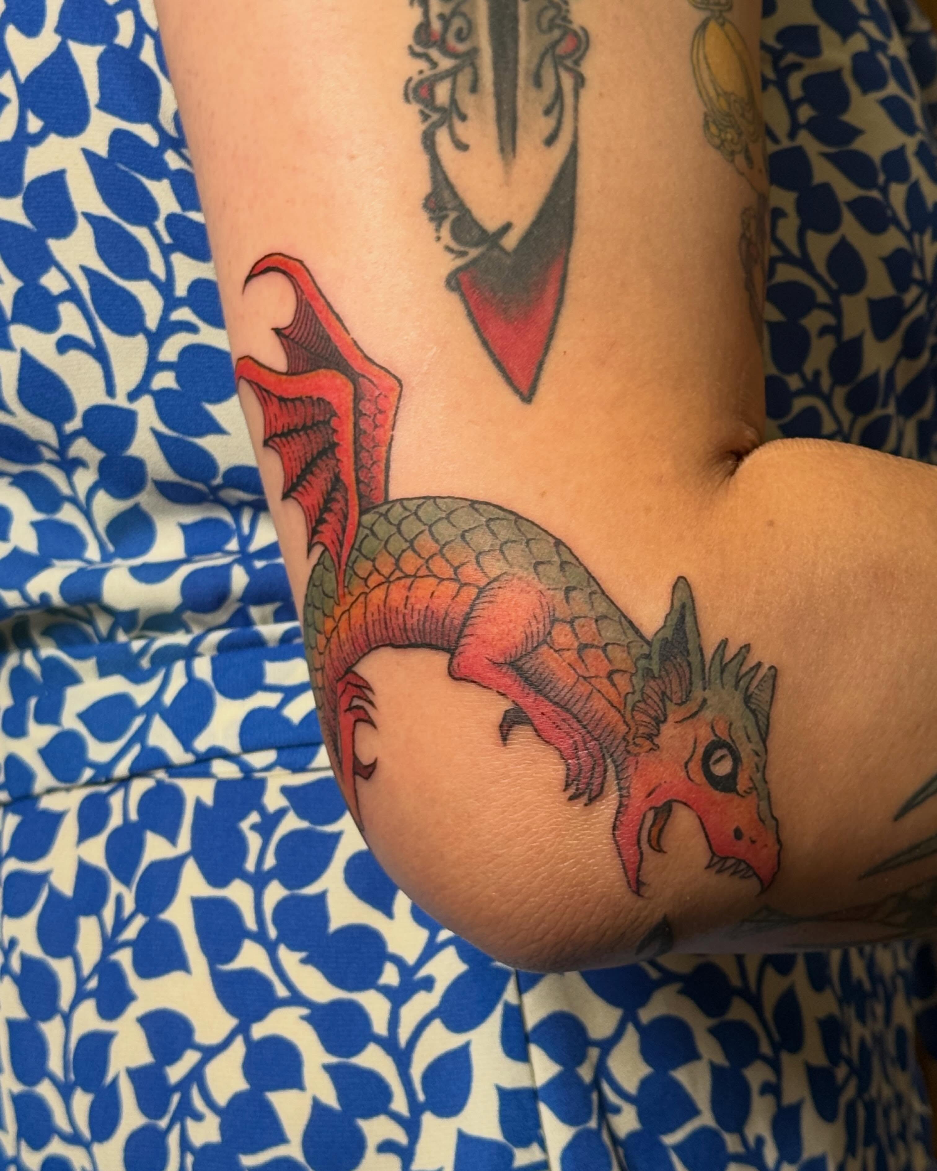 Dragon American traditional tattoo on the forearm by Christian