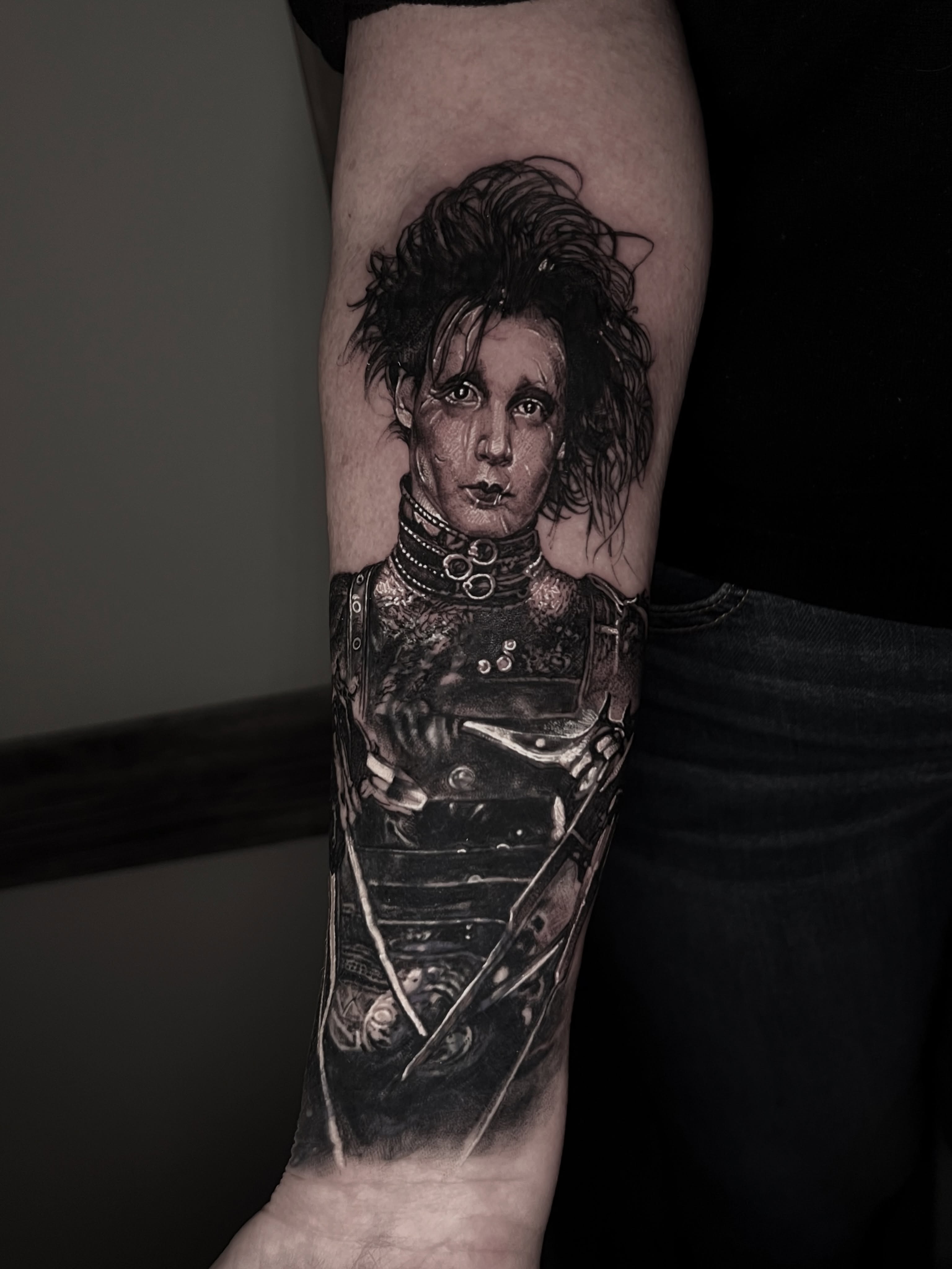Edward Scissorhands realism tattoo on the forearm by Dominick Cali, East Islip, New York