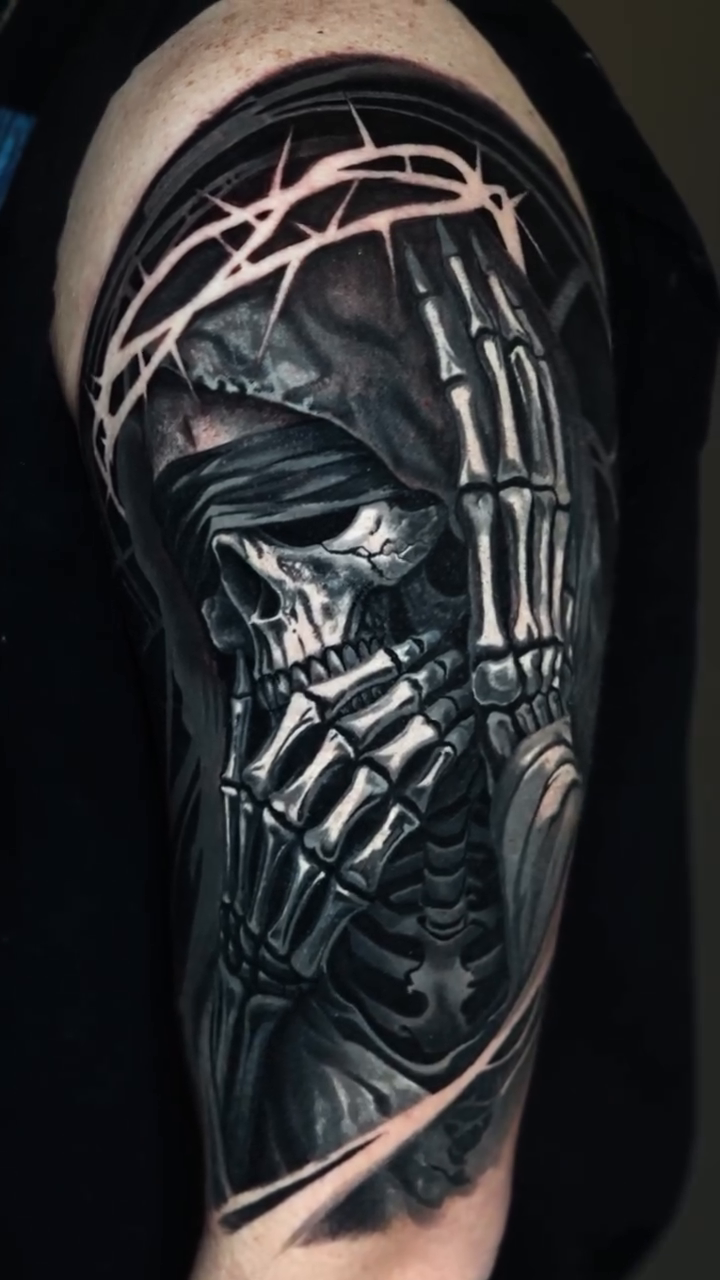 Tattoo by @josepulidotattoo — dark_realism, black_and_grey