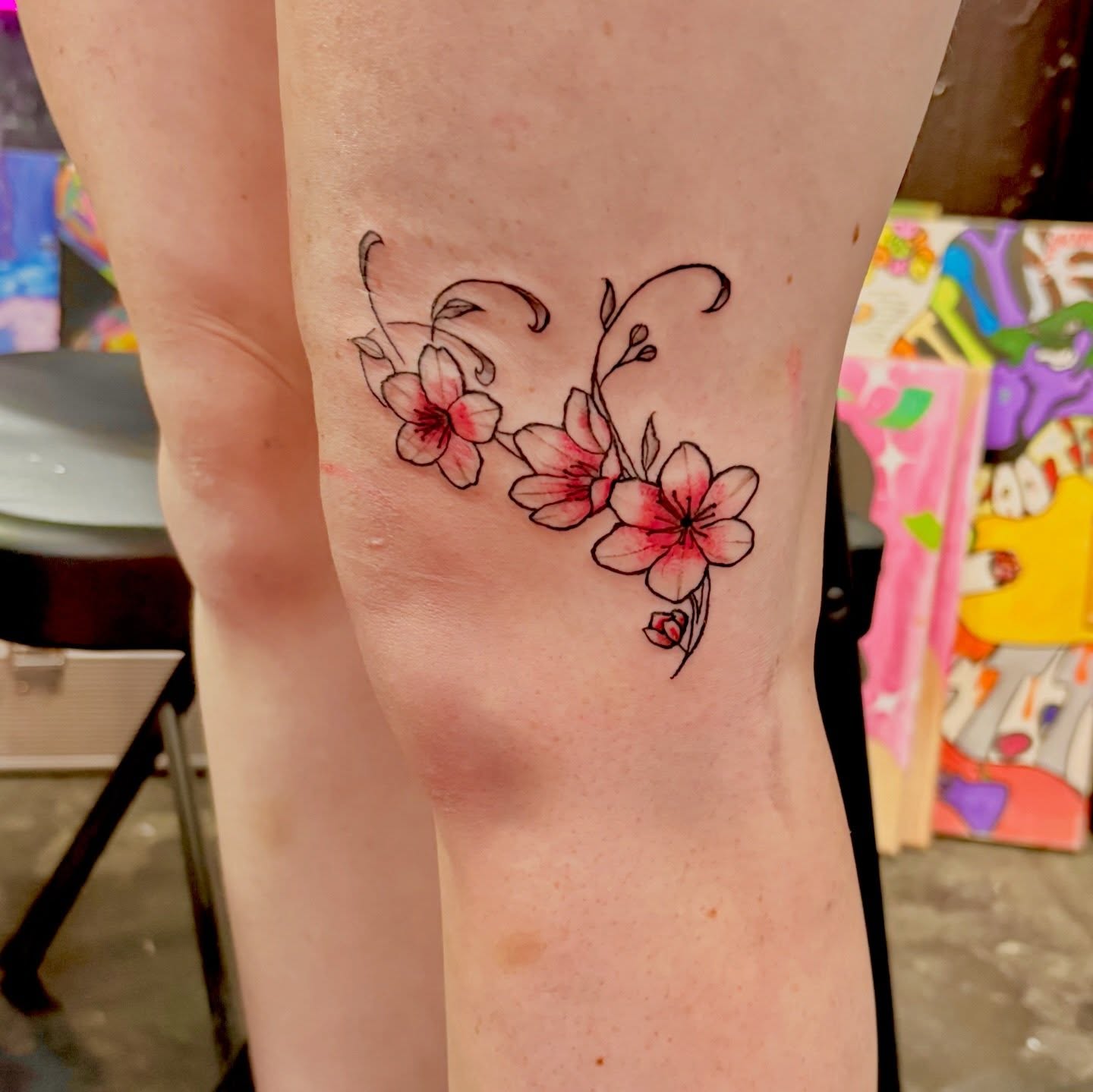 Cherry blossoms watercolor tattoo on the thigh by Tessahwessah 🧞‍♀️
