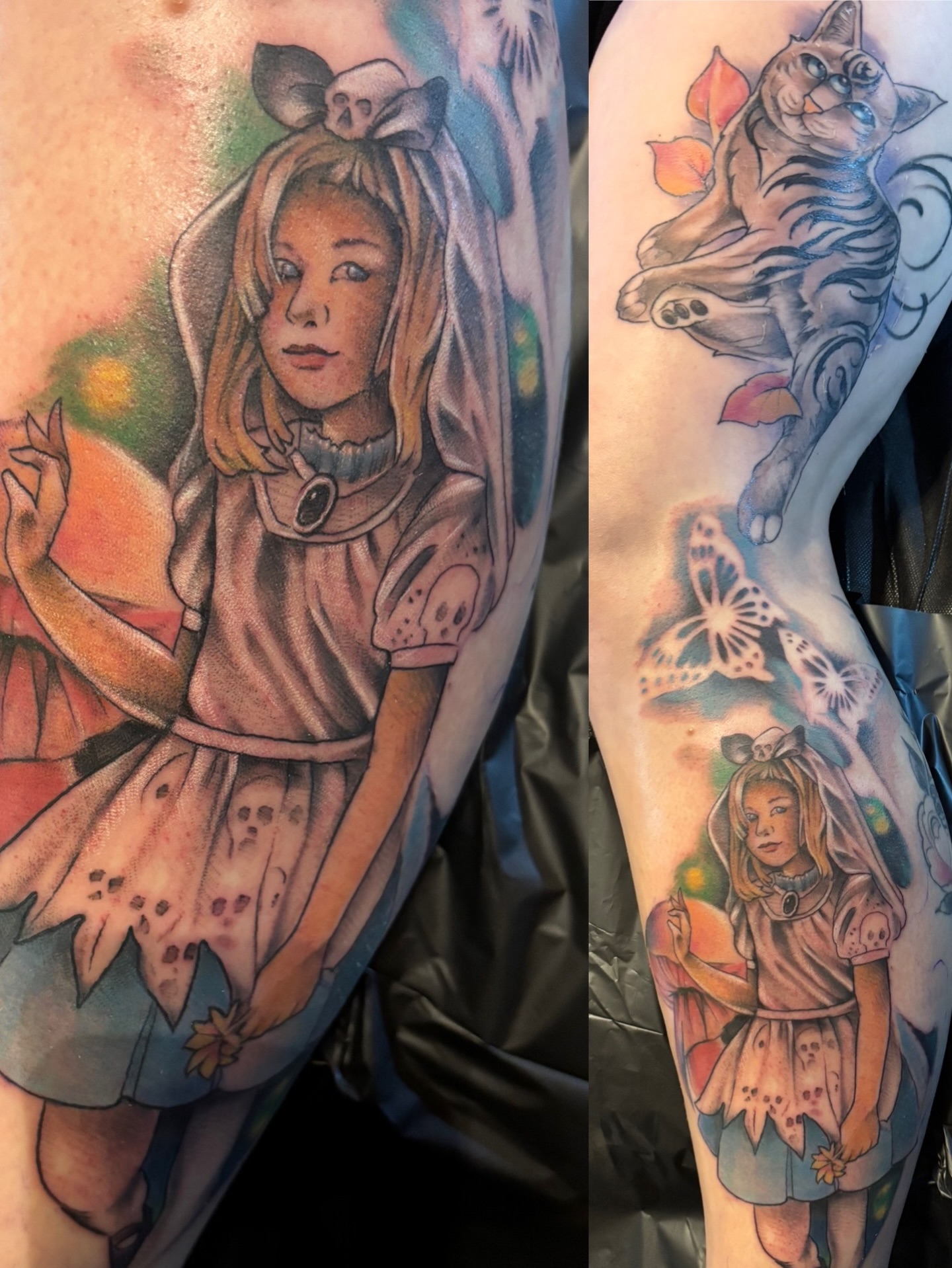 Alice in wonderland realism tattoo on the forearm by Komfort Kristy