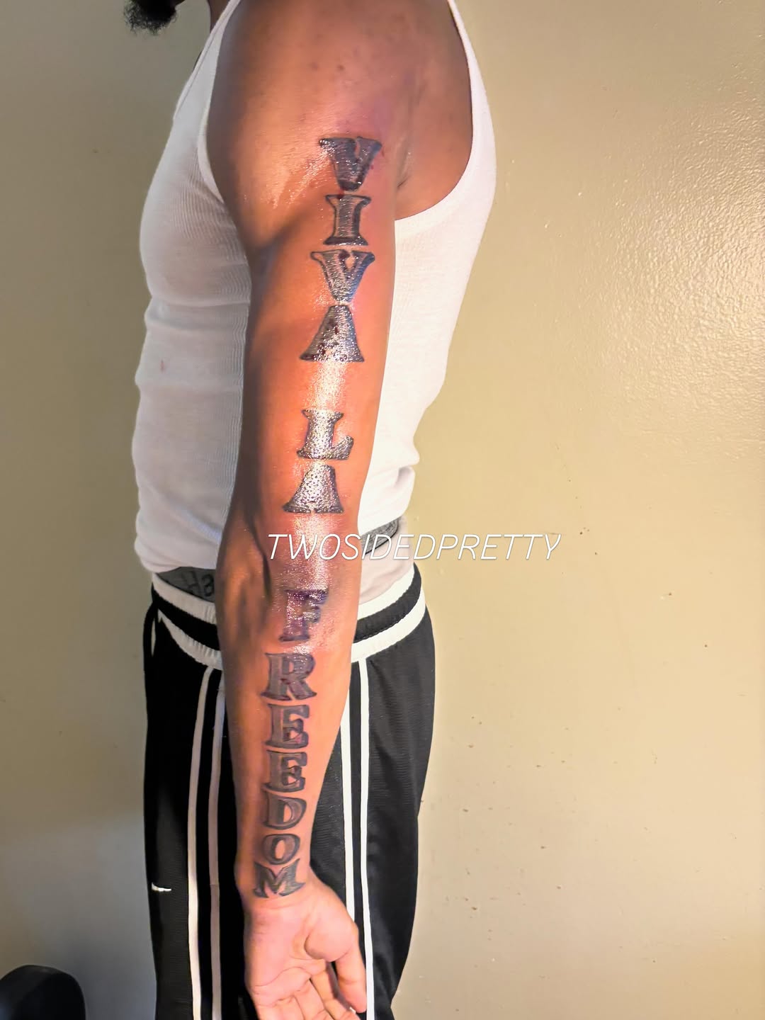 VIVALA FREEDOM tattoo on the forearm by @twosidedpretty