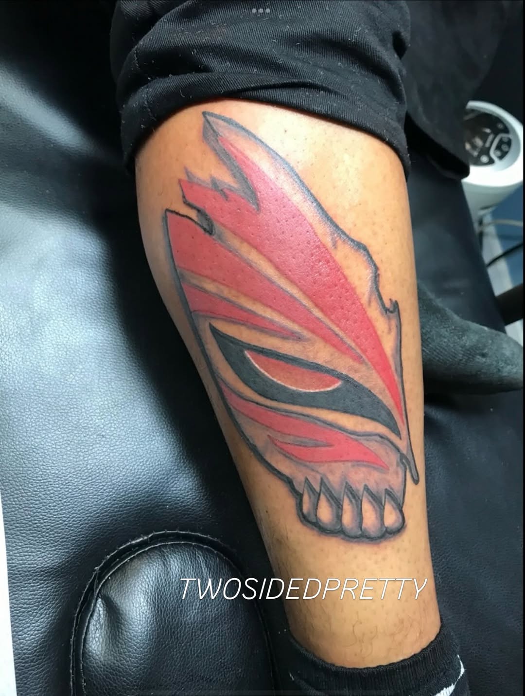 Ichigo's Hollow mask anime tattoo on the forearm by @twosidedpretty
