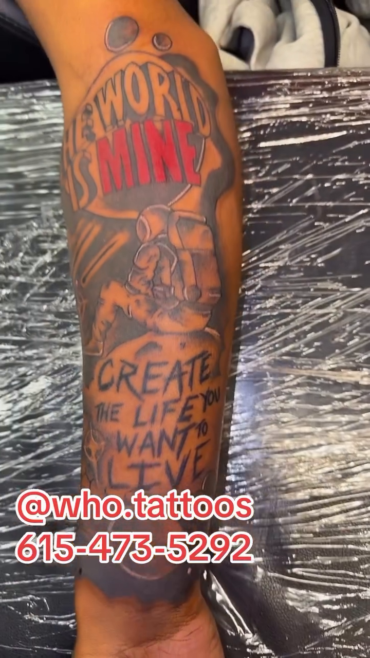 Realism tattoo on the forearm by Marcus Carter