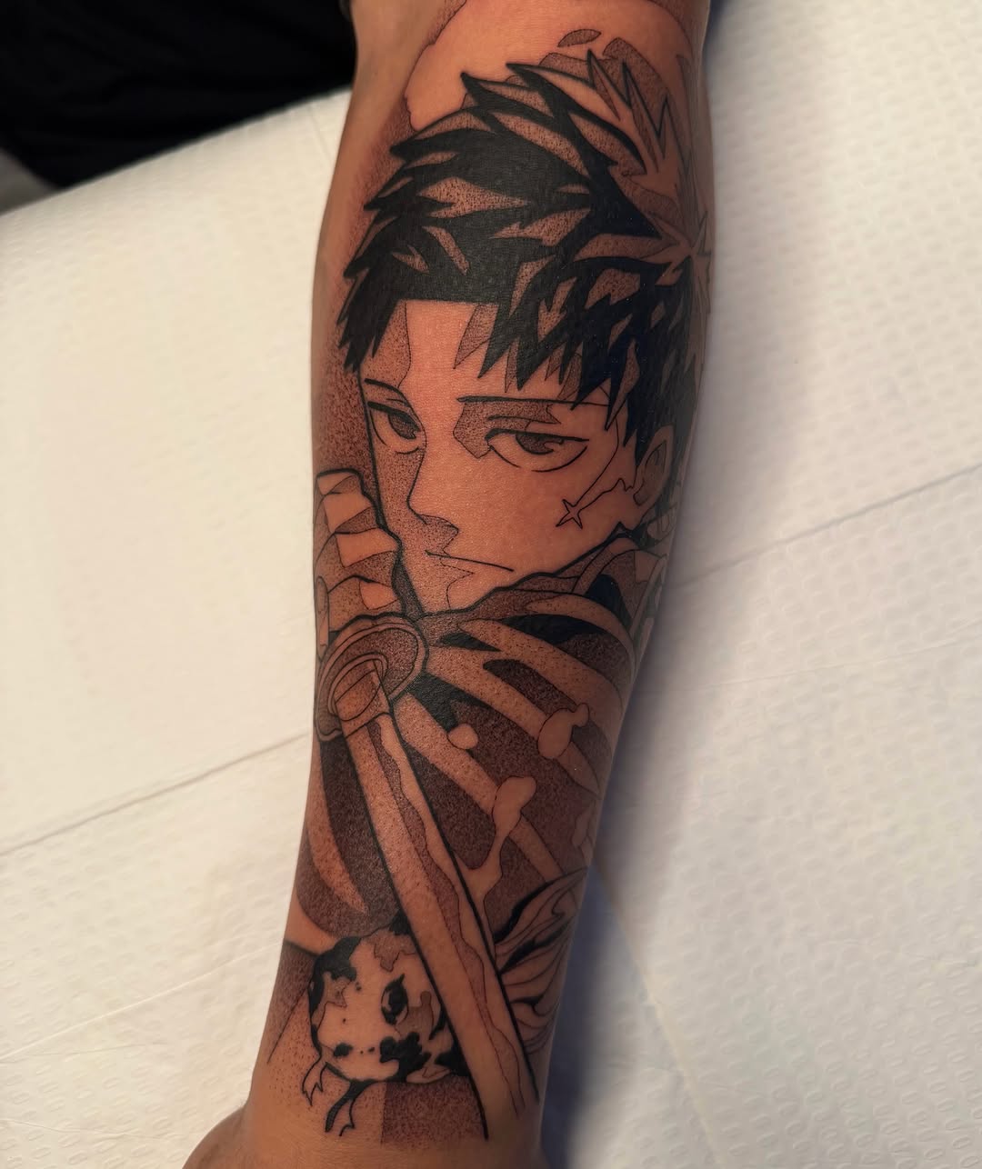 Tattoo by @z__tattoos — dotwork, anime