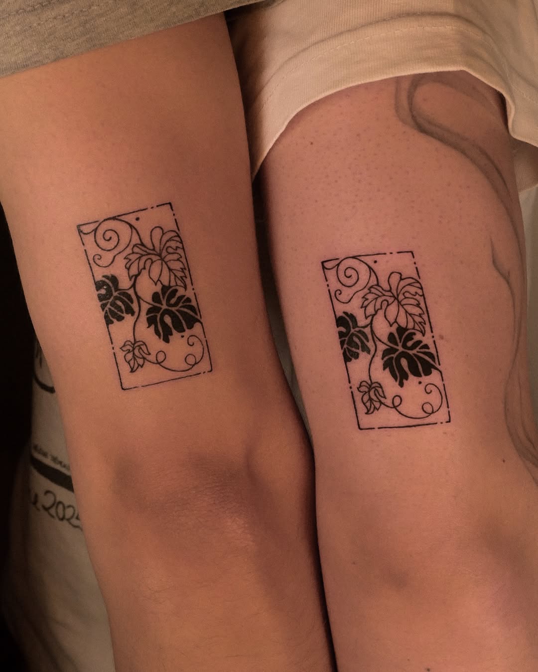 Botanical frame minimalist tattoo on the forearm by ❖ Tomi ❖