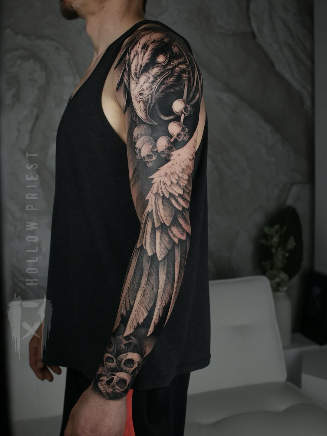 Tattoo by @hollowpriest — black_and_grey, realism