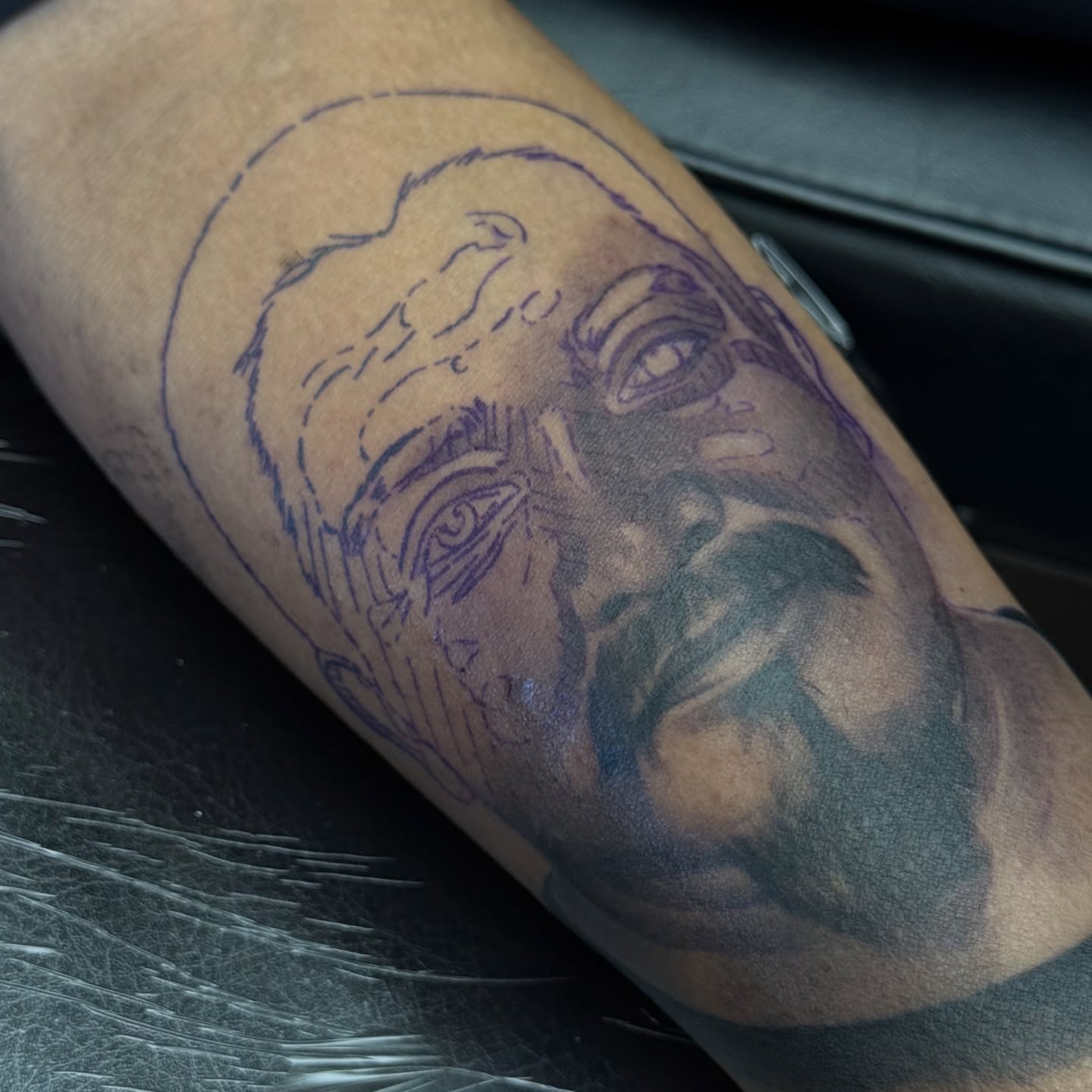 Man's face realism tattoo on the forearm by π²πππππππ β‘οΈ