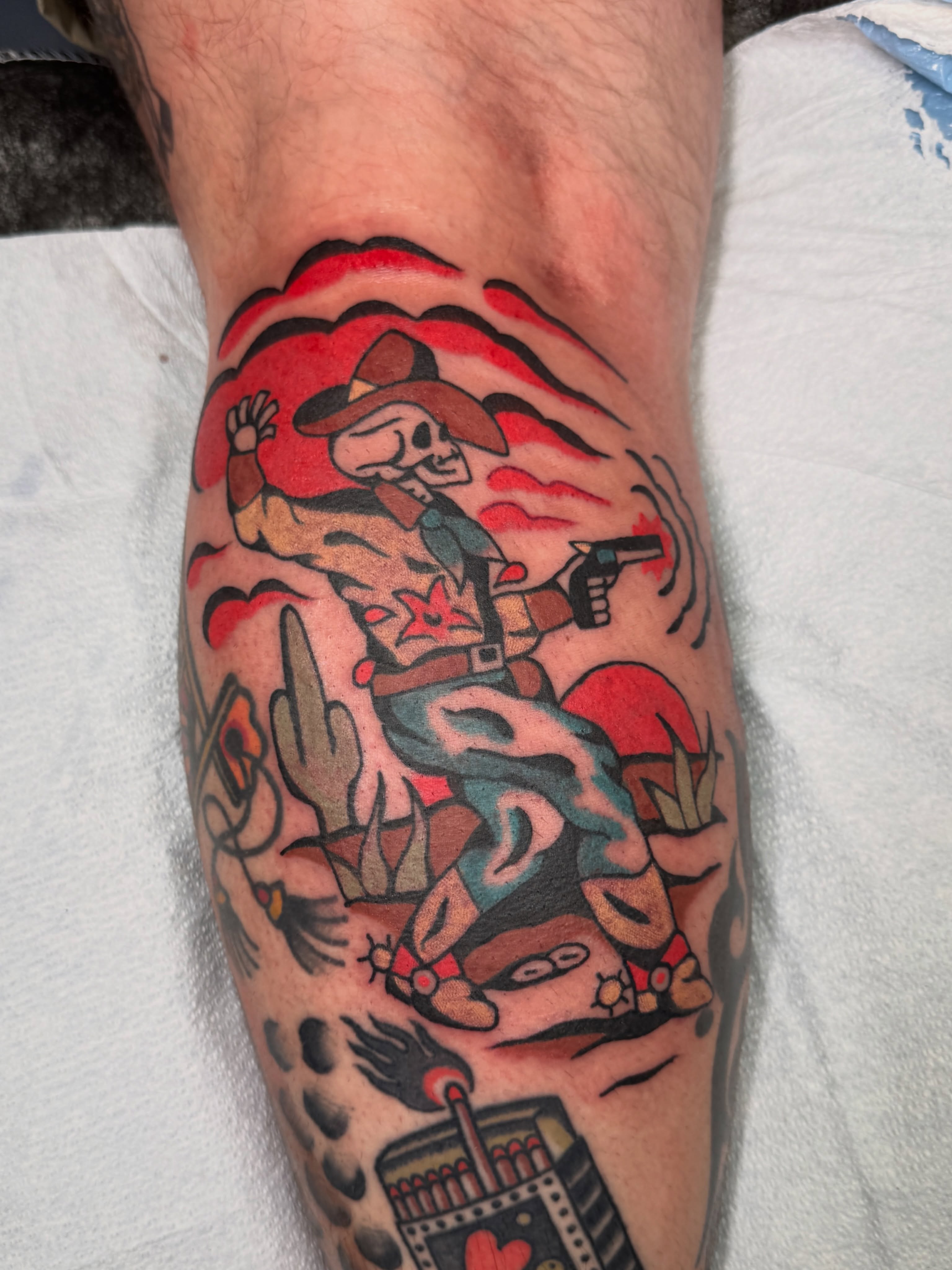 Cowboy American traditional tattoo on the forearm by lily gustave i tattoo