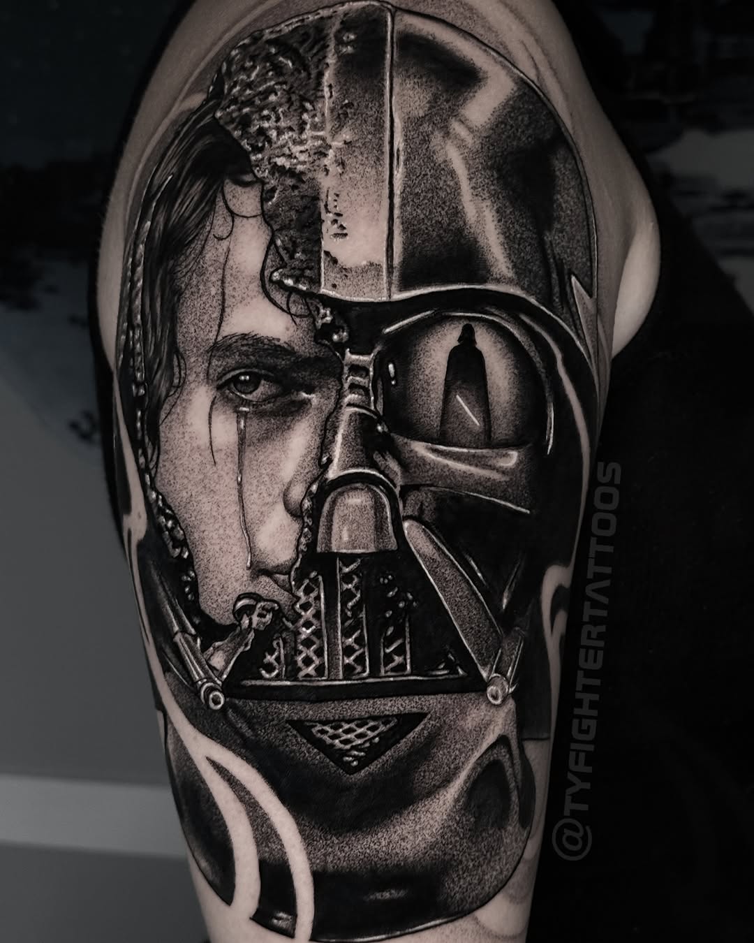 Tattoo by @tyfightertattoos — realism, black_and_grey