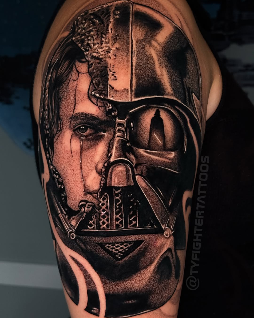Tattoo by @tyfightertattoos — realism, black_and_grey