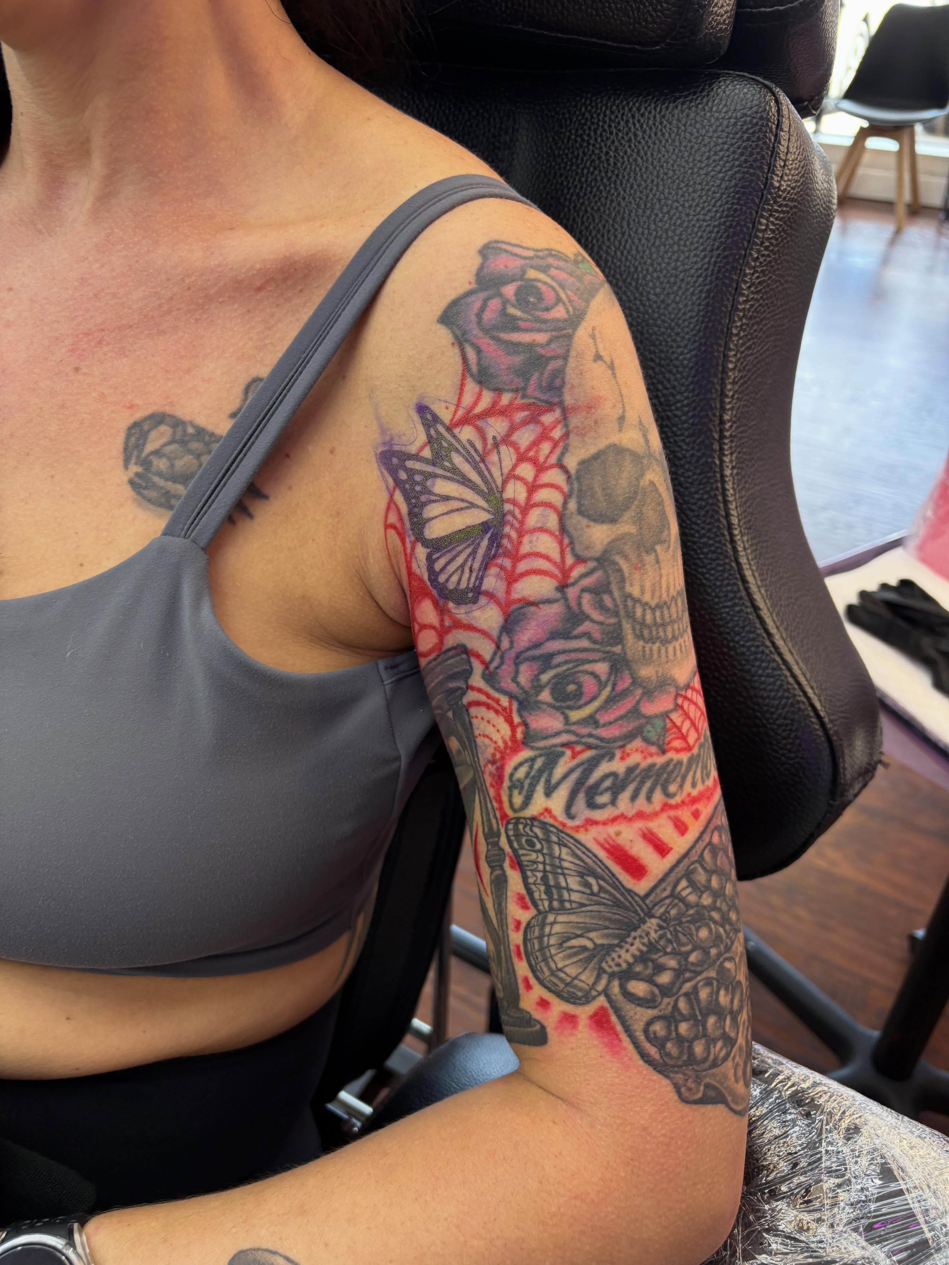 Memorial tattoo American traditional tattoo on the forearm by Skye California