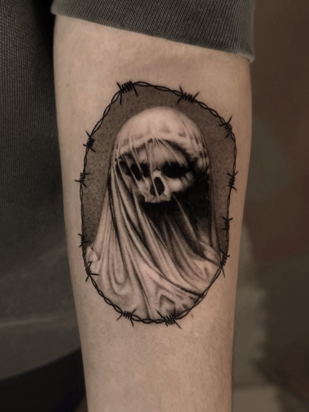 Dark art tattoo on the forearm by hiba ⊹ atlanta tattoo artist, Johns Creek, Georgia