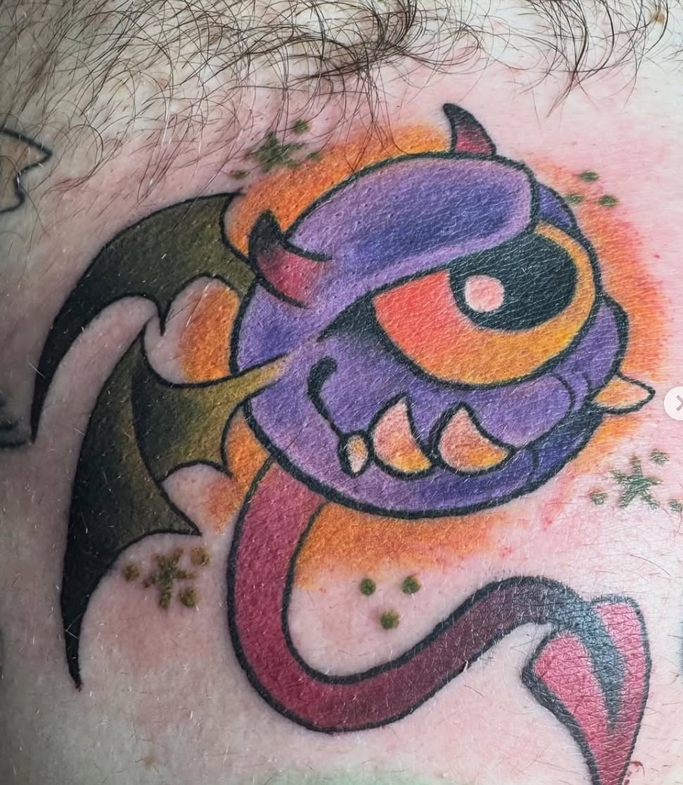 Monster dotwork tattoo on the torso by Joe Capobianco, New Haven, Connecticut