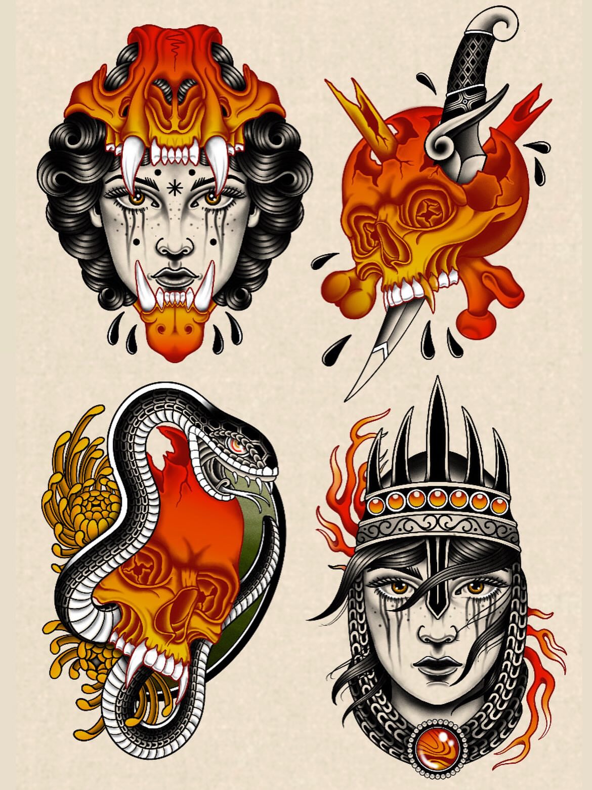 Flame-woman American traditional tattoo by Eoghann McGregor
