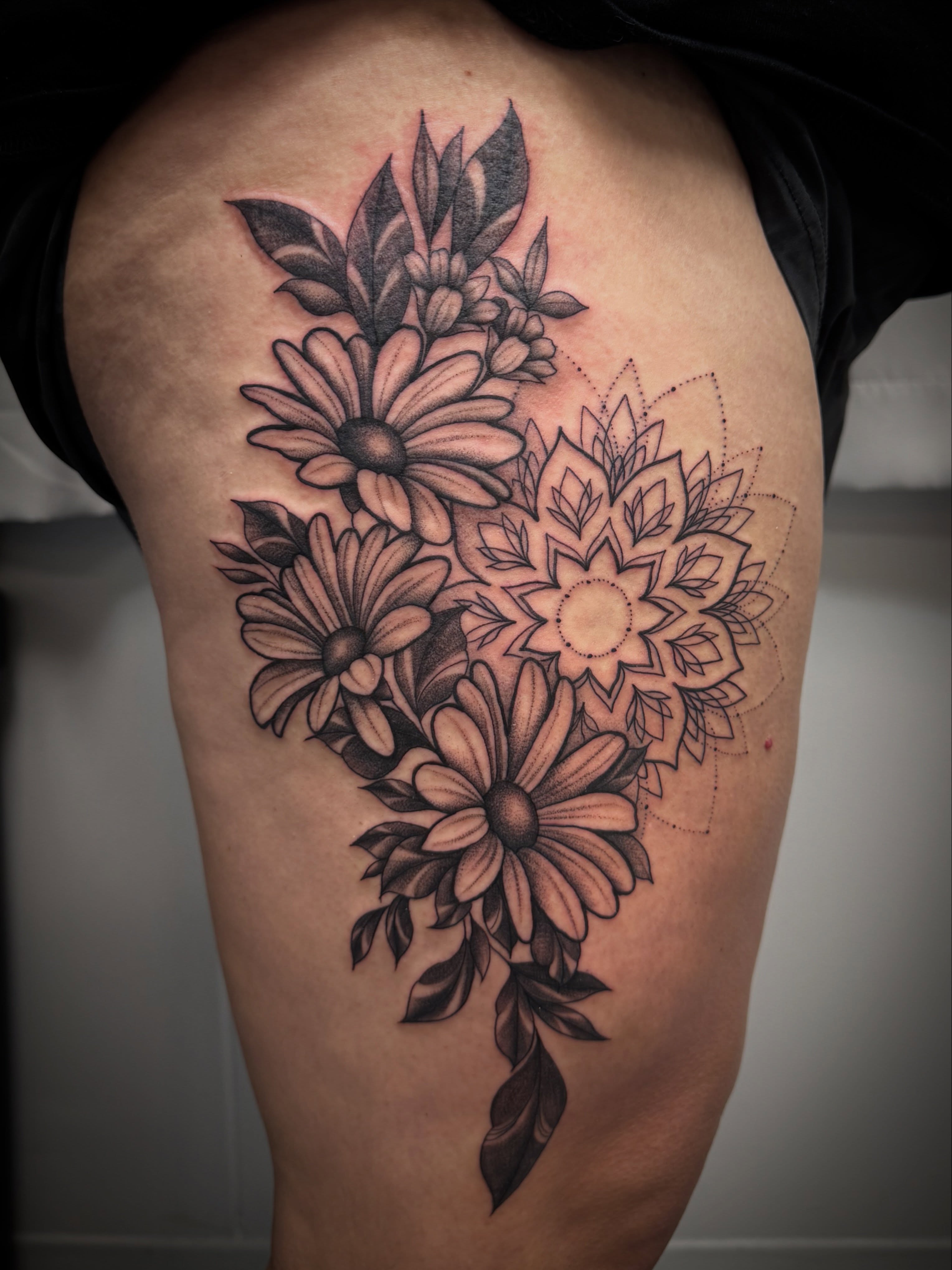 Tattoo by @llanotattooart — black_and_grey, dotwork
