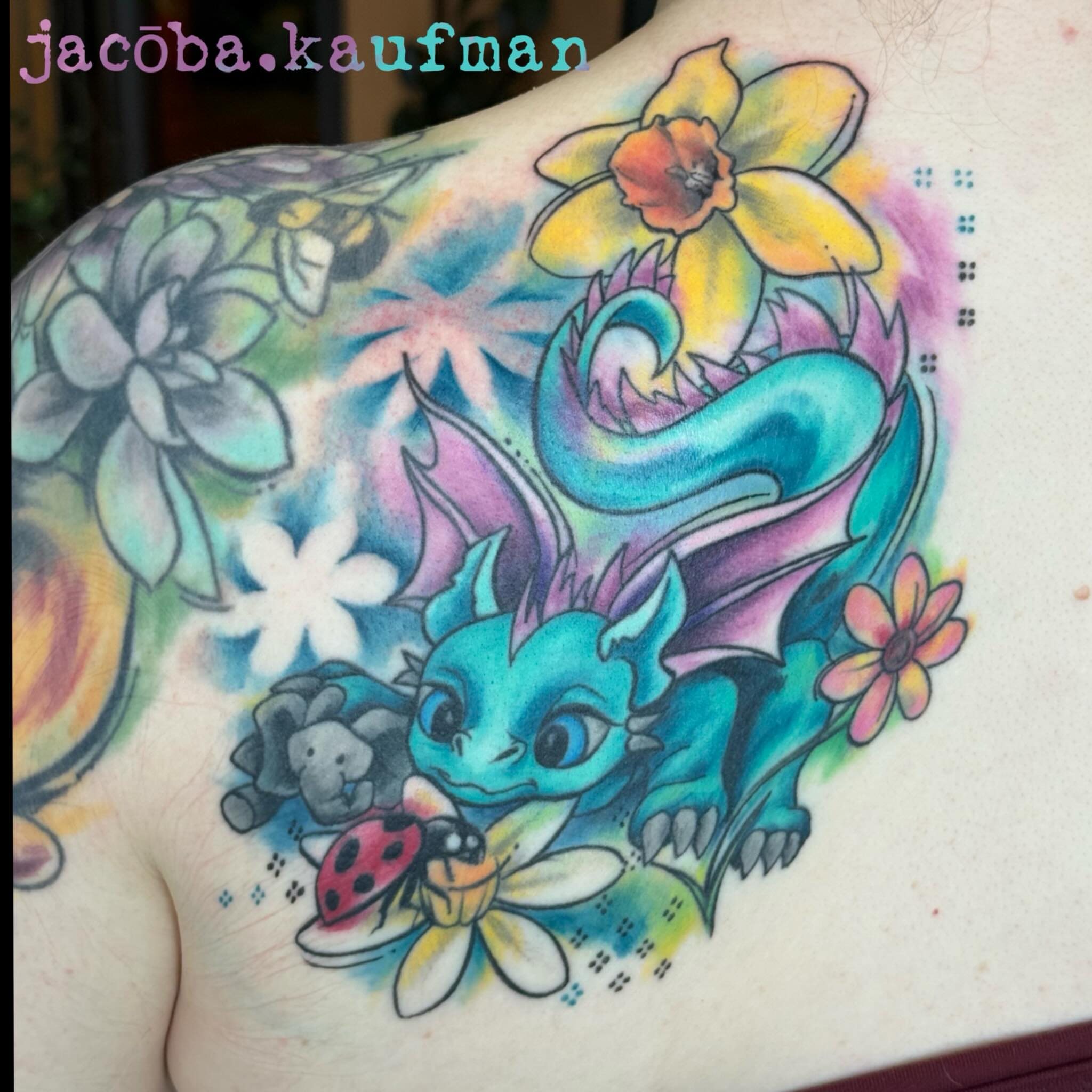 Tattoo by @jacoba.kaufman — dotwork, watercolor