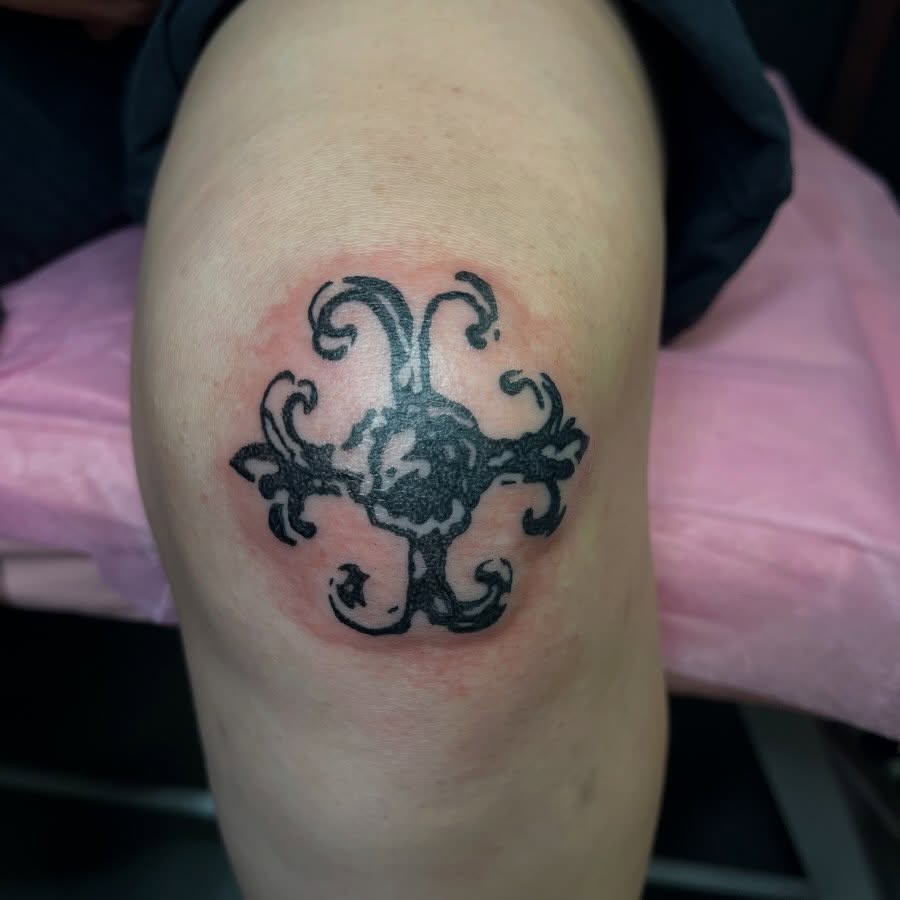 Ornamental cross tribal tattoo on the thigh by ⁎⁺˳✧༚Emma