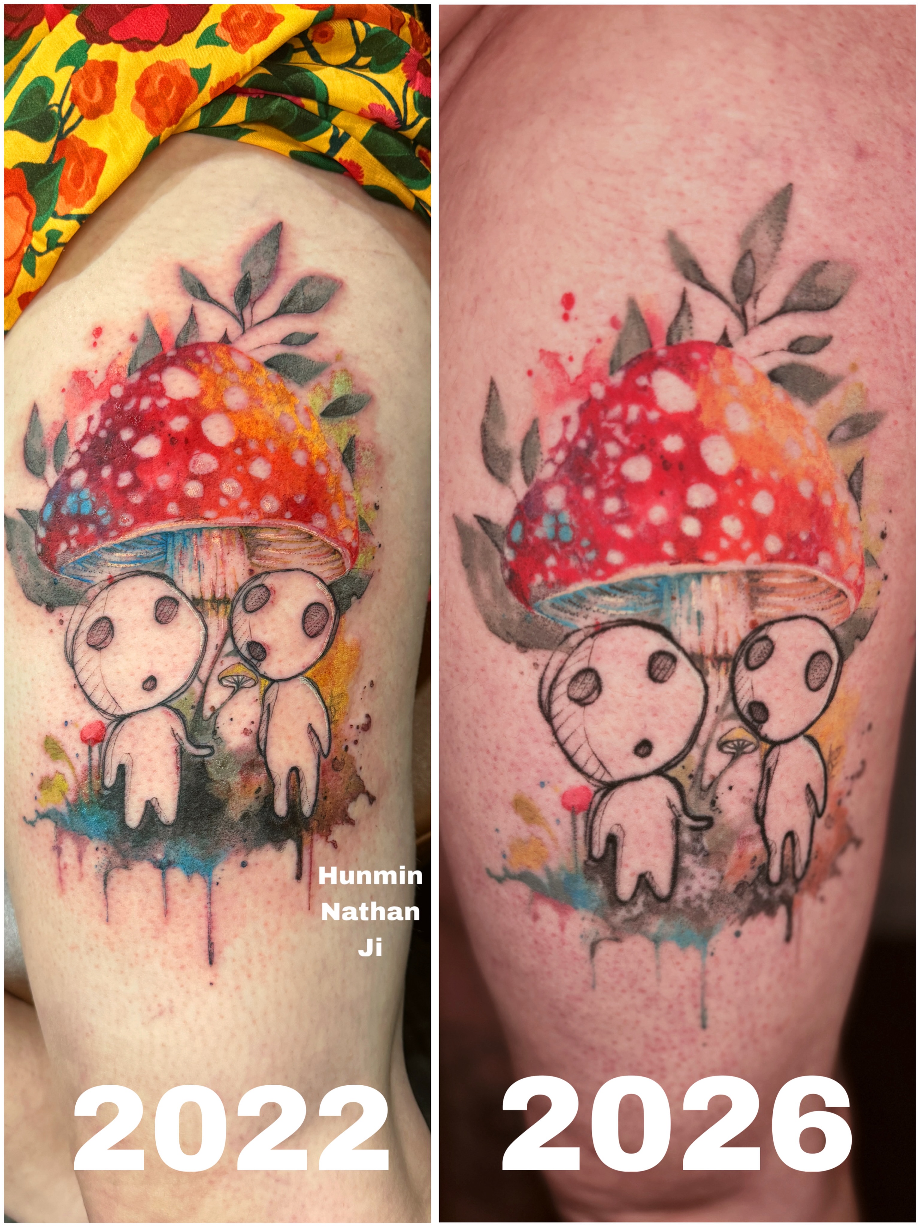Tattoo by @hunminji — watercolor, dotwork