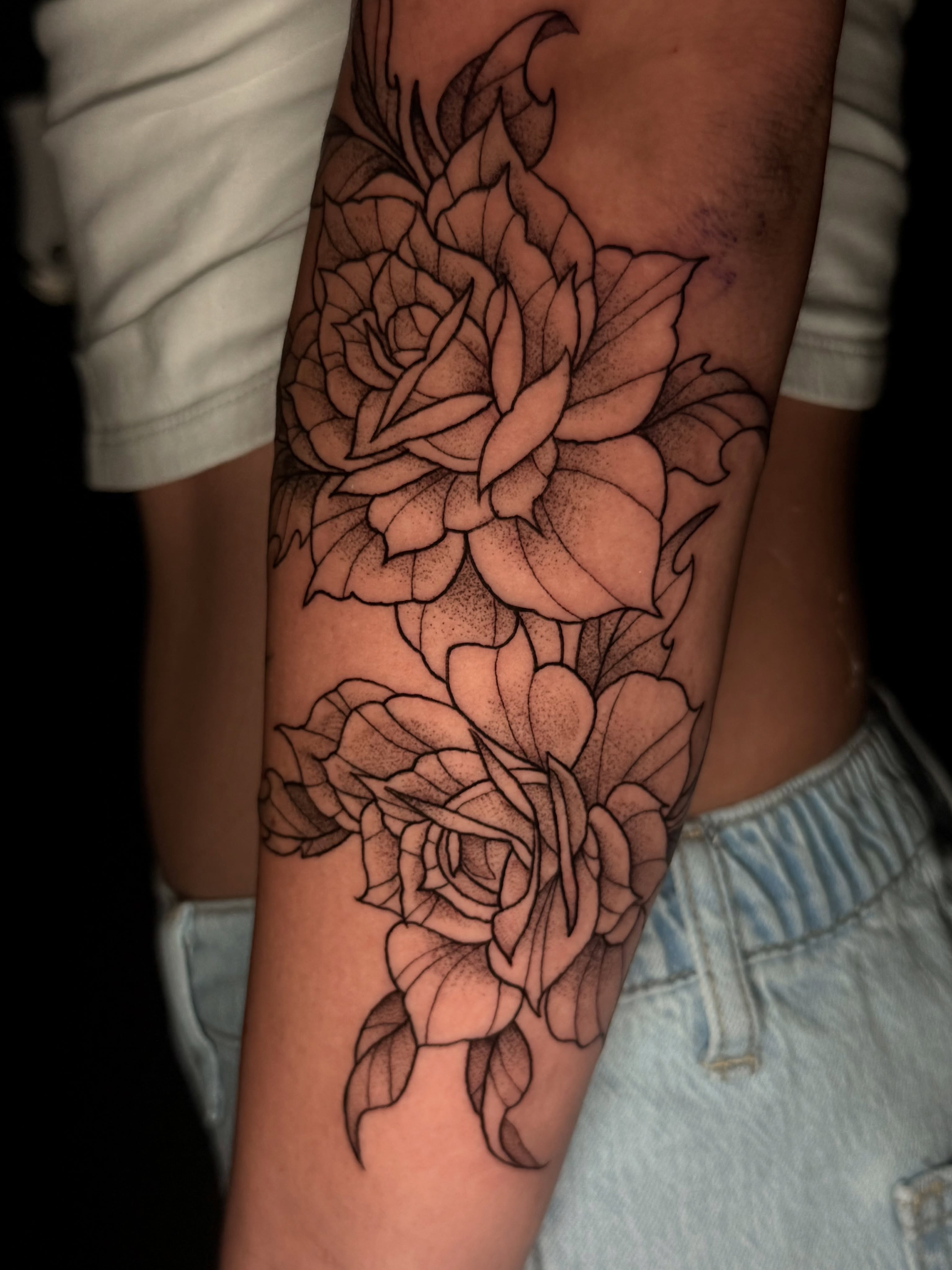 Roses dotwork tattoo on the forearm by Exploitedtattoos
