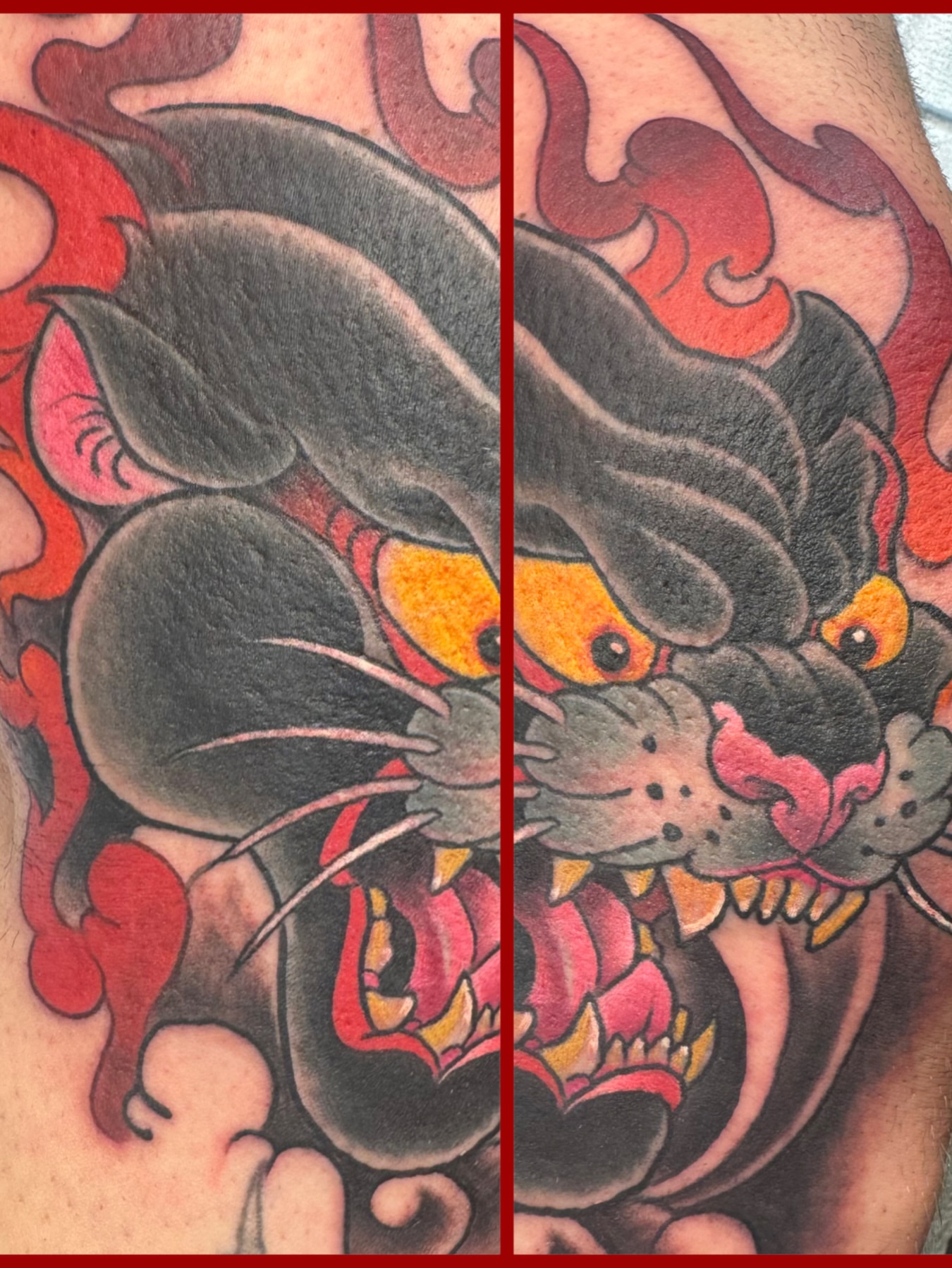 Cat japanese irezumi tattoo on the upper arm by Joe Capobianco, New Haven, Connecticut