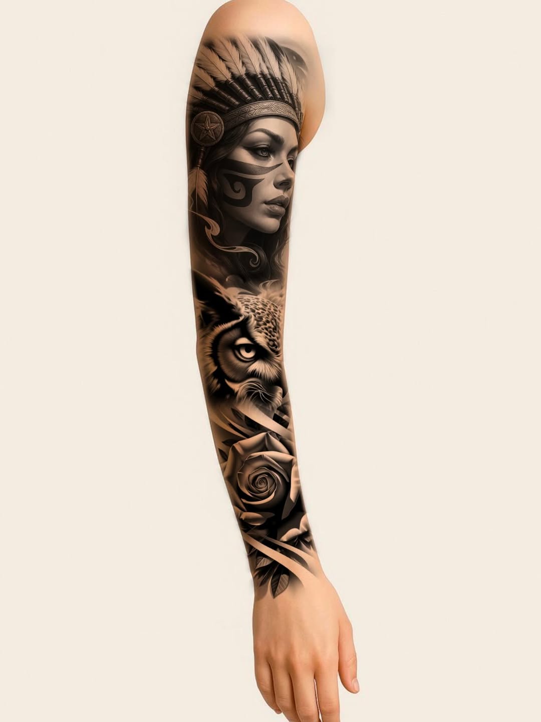 Native american woman, owl, and rose realism tattoo on the forearm by ๐๐๐๐๐๐๐ ๐ฌ.๐ผ