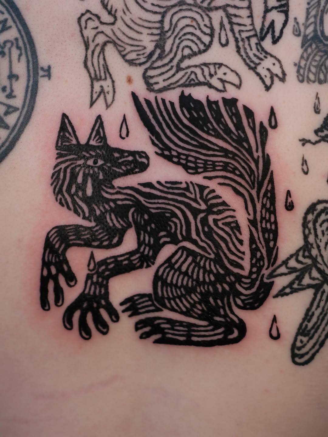 Tattoo by @florawoodcut — blackwork, illustrative