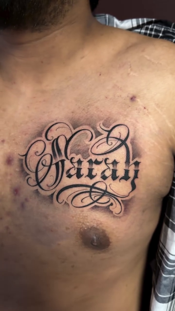 Tattoo by @arlingtonink_nickochoa — lettering_script, chicano