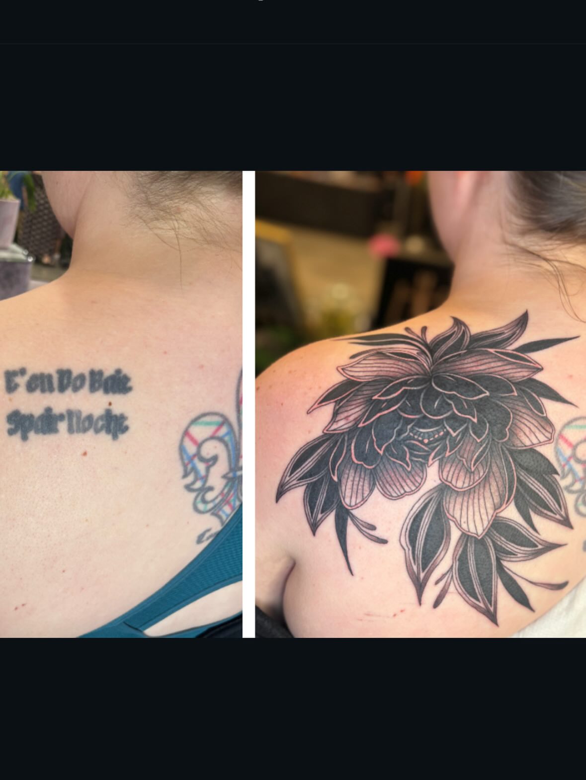 Flower black and grey tattoo on the back by Olivia Buch