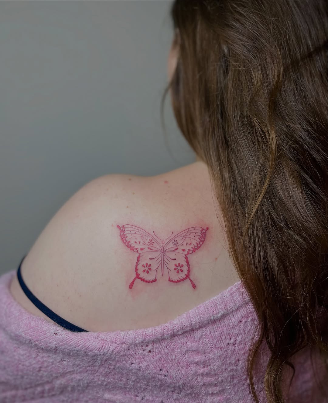Butterfly fine line tattoo on the shoulder by brinley - fine line tattoos, Crescent Springs, Kentucky