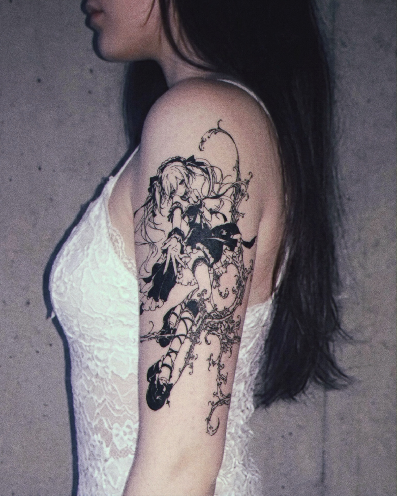 Tattoo by @leexitt — anime, black_and_grey