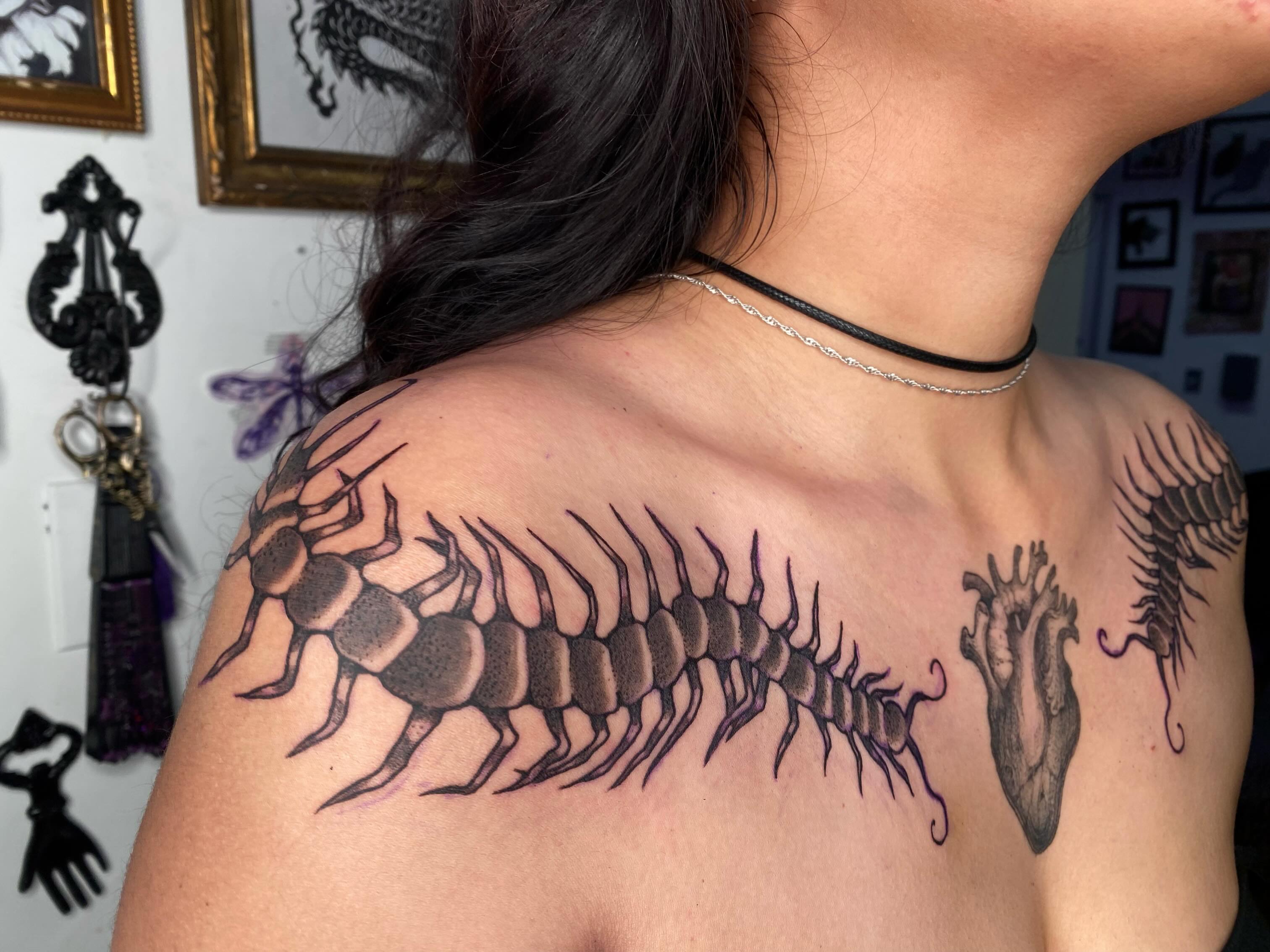 Centipede realism tattoo on the back by sarah 🗝️