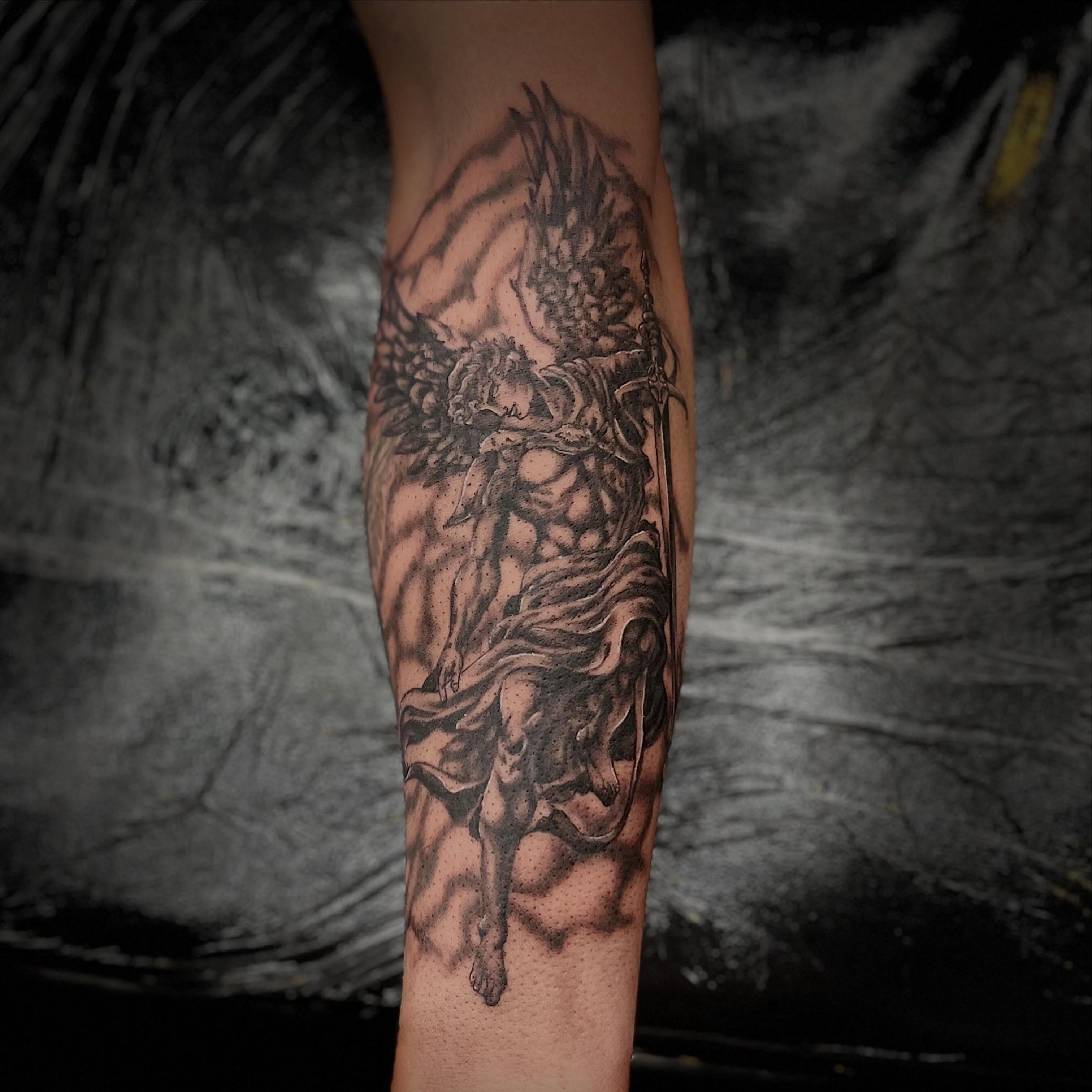 Mythical creature realism tattoo on the forearm by Tyler Howard