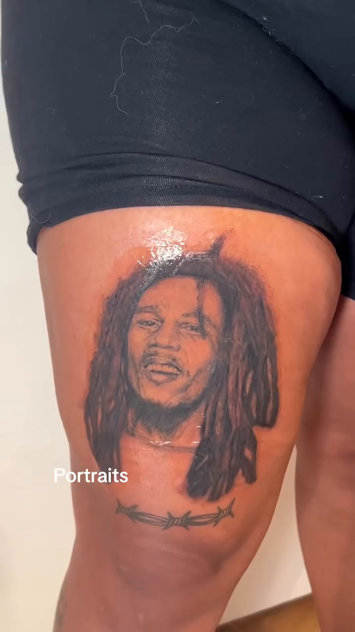 Bob Marley portrait realism tattoo by Jasmine, Lynnwood, Washington