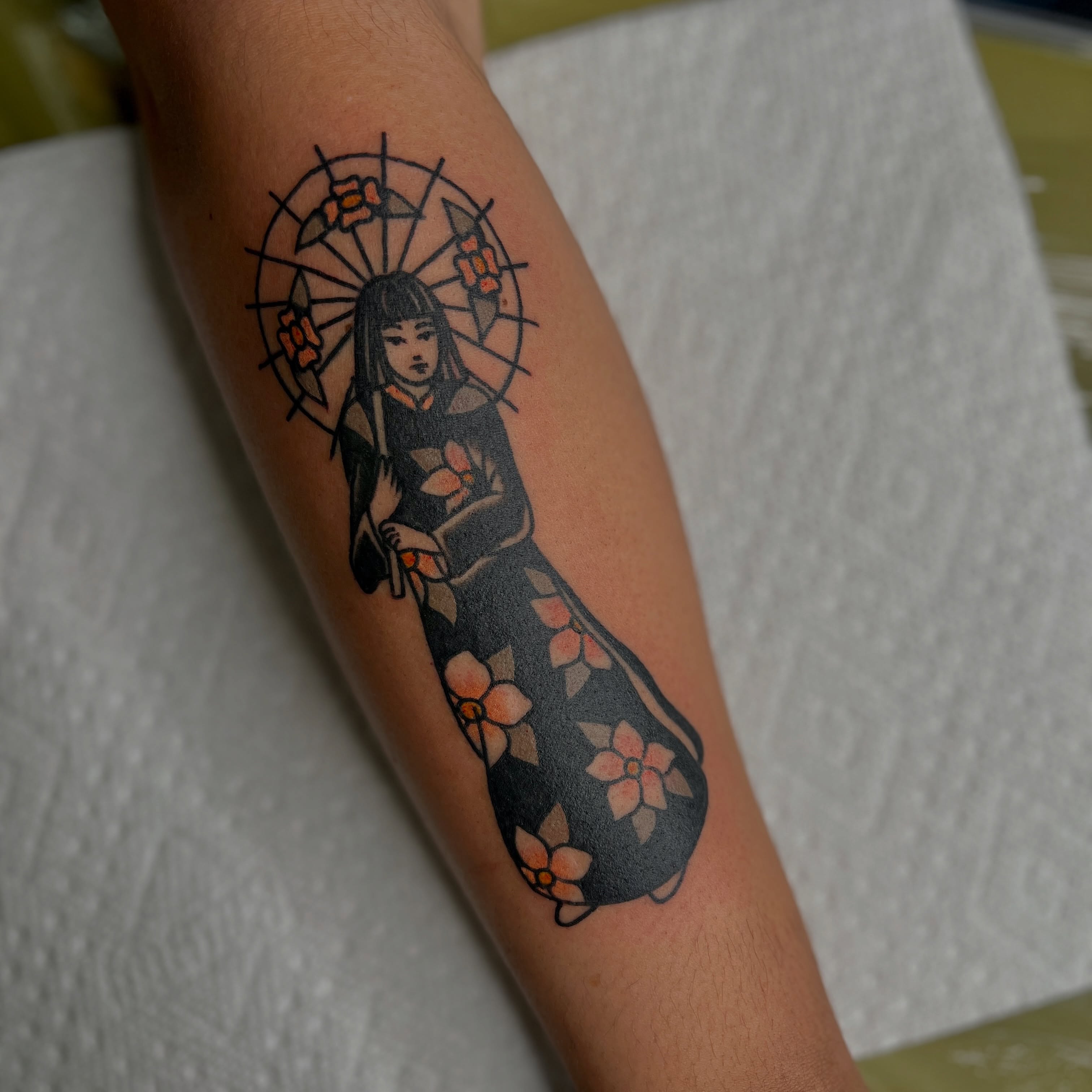 Geisha japanese irezumi tattoo on the forearm by Andrew Storm