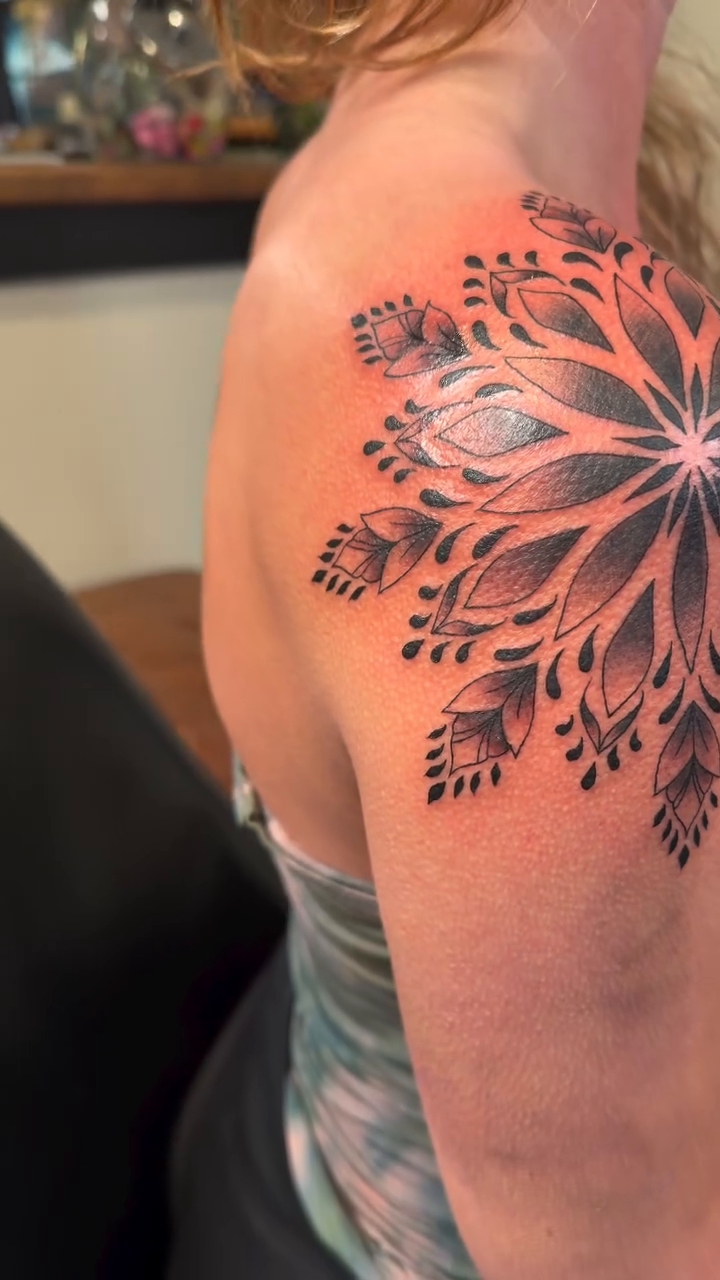 Tattoo by @beccadoodletattoos — geometric, dotwork