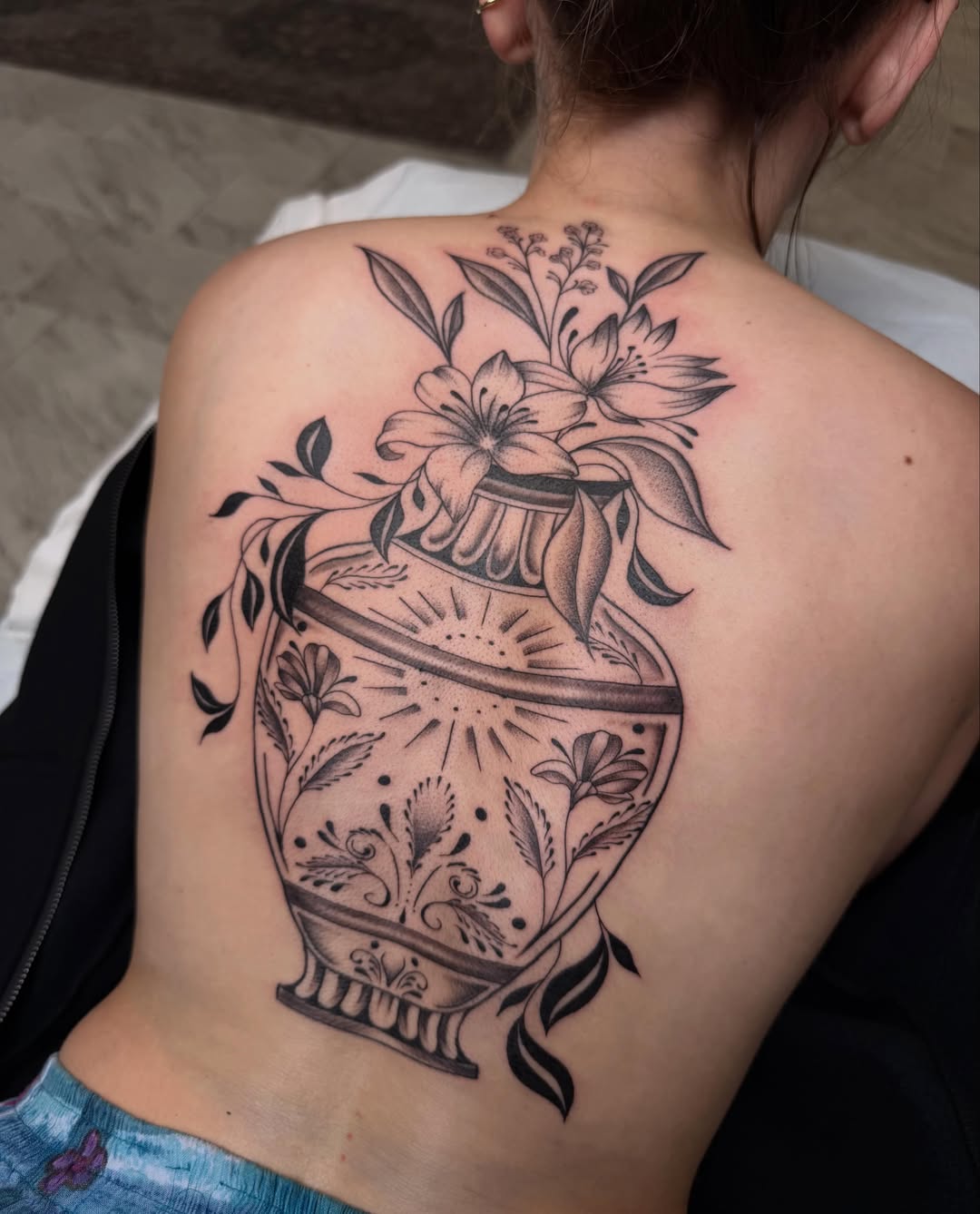 Tattoo by @elliemac.tattoos — black_and_grey, dotwork