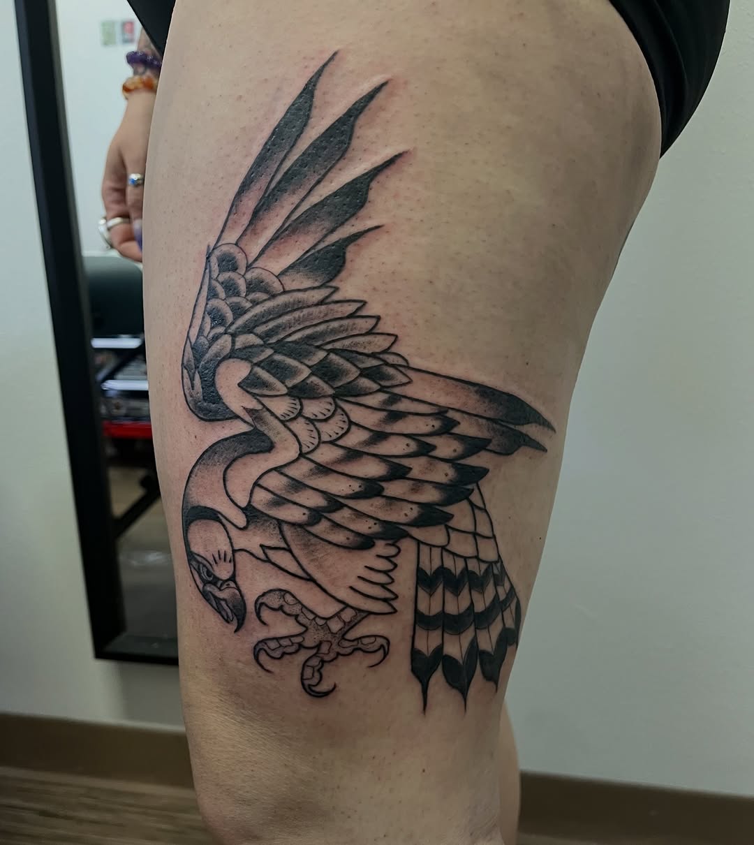 Tattoo by @laceybtattoos — american_traditional, black_and_grey