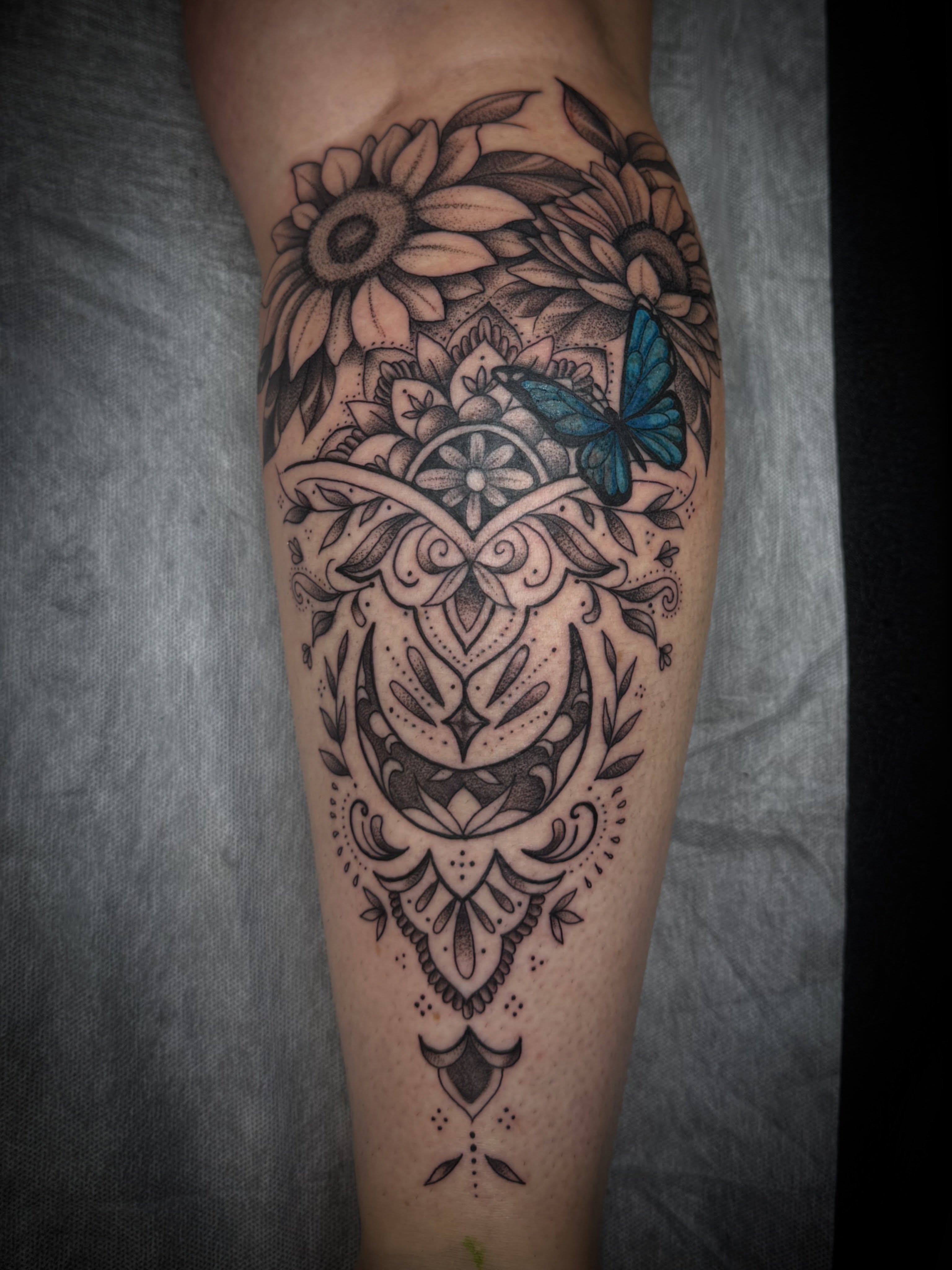 Tattoo by @llanotattooart — dotwork, ornamental