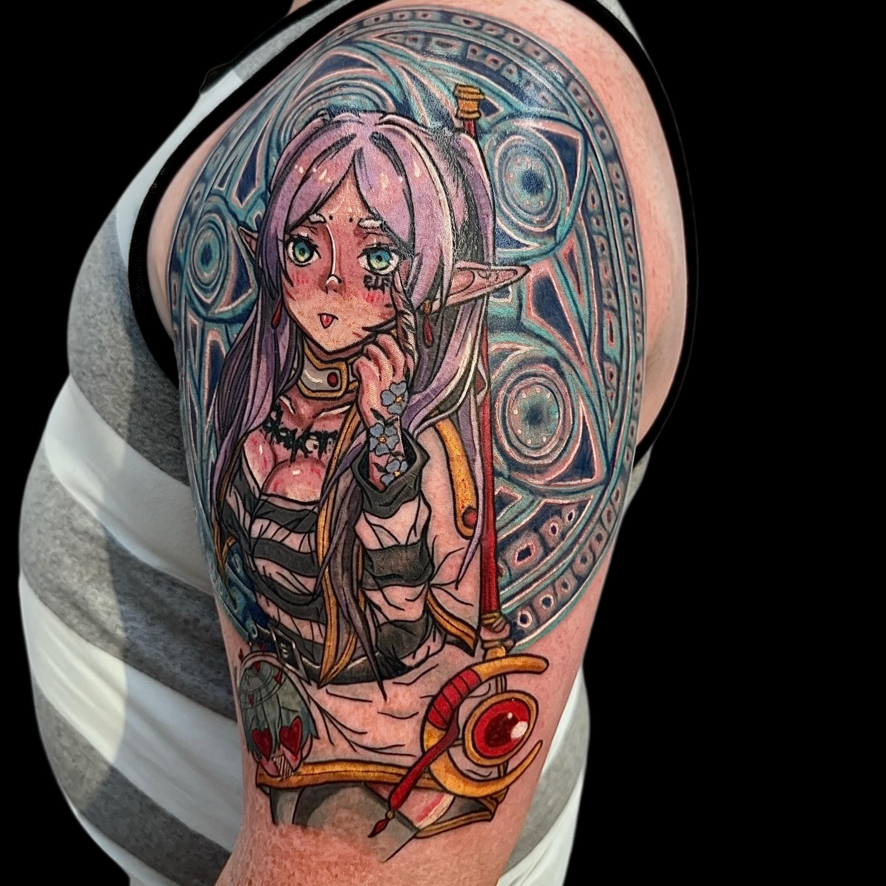Tattoo by @ashestoashestattoo — anime, dotwork