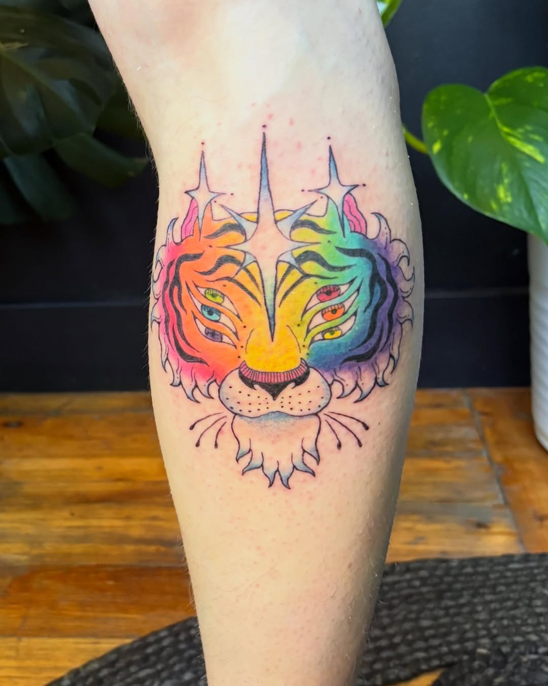 Tiger new school tattoo on the forearm by Abby Ruok, Midvale, Utah